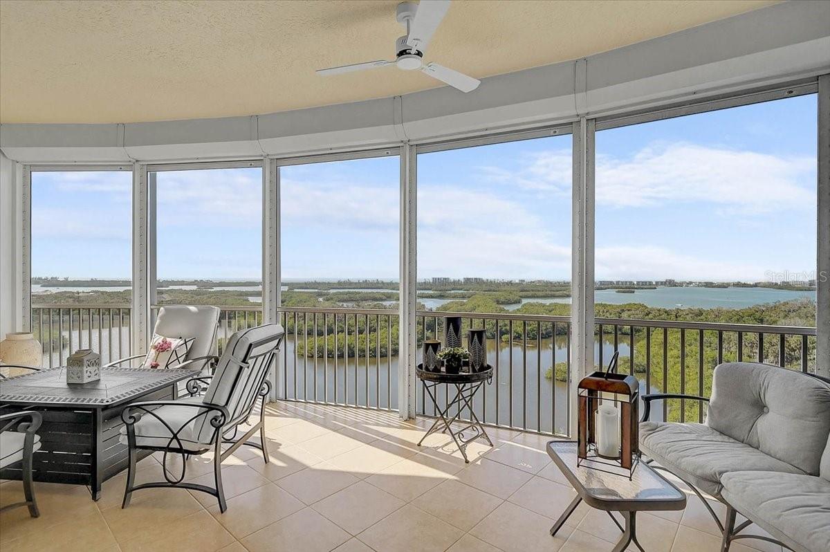 **Rarely available 10th-floor penthouse corner residence offering 3,029 square feet with sweeping Gulf and Bay views.** Ideally situated behind the secure gates of the highly sought-after Preserve neighborhood within The Oaks Country Club, this exceptional condo features 3 Bedrooms plus Den, 3 Full Baths, Private 2-Car Garage, and climate-controlled storage.  The open-concept floor plan is designed to maximize the breathtaking vistas, with panoramic views from the great room, dining area, kitchen, owner’s suite, and expansive balcony. Interior highlights include 10ft ceilings, crown molding, engineered hardwood and tile flooring throughout, and plantation shutters. The well-appointed kitchen offers newer Cambria quartz countertops (2022), solid wood cabinetry, counter seating, and newer stainless-steel appliances (2023). The spacious primary suite features walk-in closets and a luxurious bath with dual vanities, a custom-tiled shower, and a soaking tub.  Residents enjoy private amenities including a heated pool and spa, fitness center, and outdoor grilling area, along with full access to The Oaks Club’s renowned lifestyle amenities. Meridian Tower #3 also features a new roof (2025). THE OAKS is a distinguished, 24hr Guarded, Country Club Community which boasts many accolades including: Platinum Club of America, Emerald Club of the World, Elite Distinguished Club of the World and One of America’s Healthiest Clubs - where amenities include Three Restaurants, Ballroom, Two 18-hole championship GOLF courses, award-winning RACQUETS program with 12 Har-Tru Hydro-Grid TENNIS courts, 4 PICKLEBALL Courts, wonderful CROQUET facility, state-of-the-art FITNESS center and junior Olympic, heated community SWIMMING POOL, Bocce, Basketball Court, Playground and more! The Oaks is just minutes from nationally ranked Pine View School, the Legacy Bike Trail, area Beaches and all that Gulf Coast living has to offer. Membership is required and there is NO WAITLIST for GOLF or SOCIAL Membership. **Please Enjoy Viewing the 3D VIRTUAL TOUR**