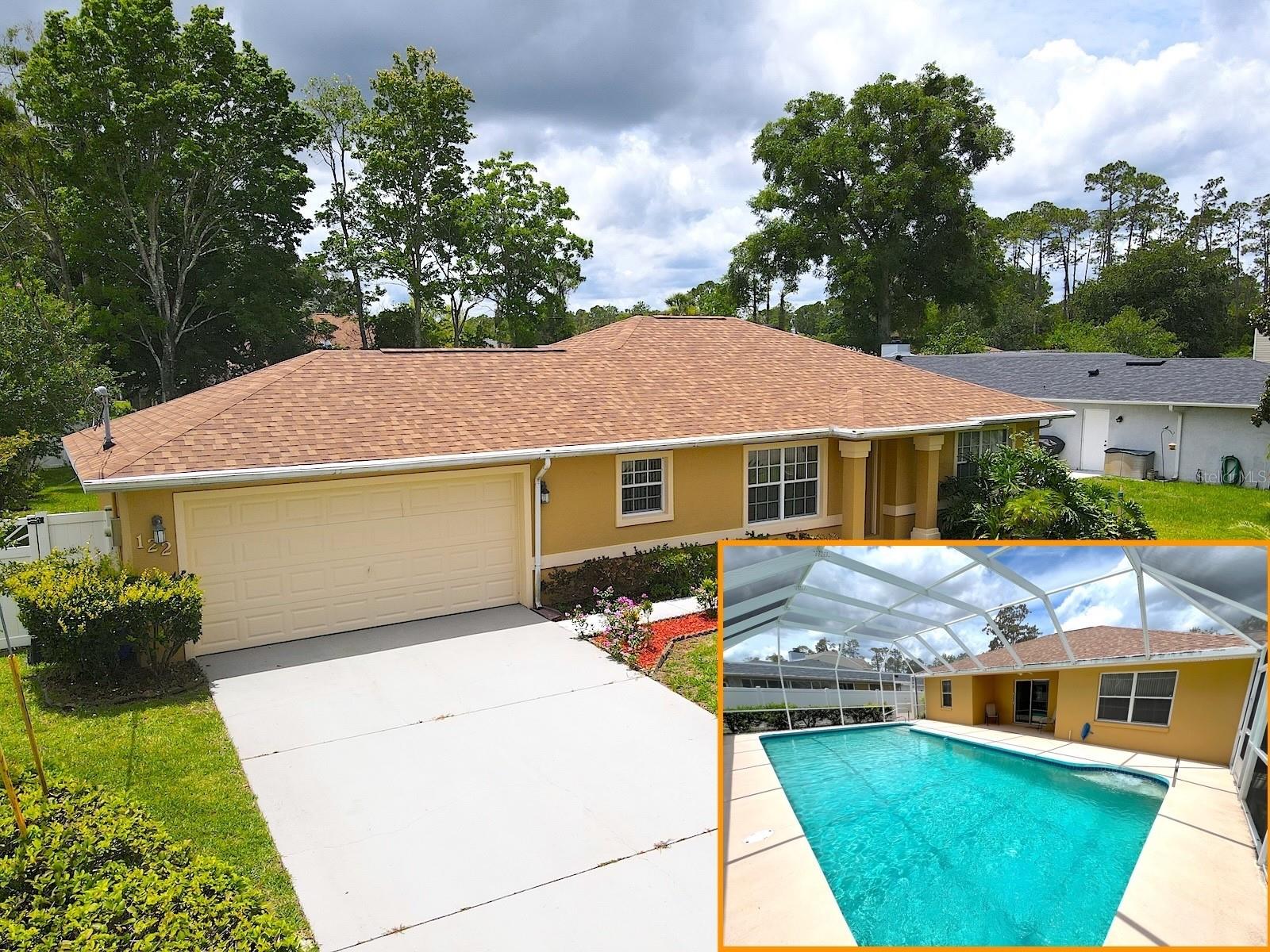 Roomy 3 Bed 2 Bath POOL HOME w FENCED YARD for Rent in Palm Coast! Look no further than this beautiful home centrally located in Palm Coast. Enter the living area, accented by the volume ceilings and tile flooring. Enjoy the spacious kitchen with plenty of cabinetry and counter space. The split bedroom plan gives the primary bedroom privacy from the guest rooms. Enjoy the convenience of inside laundry closet area, located in the guest bedroom and bathroom hallway. Exit the living room sliding doors to a cozy covered lanai overlooking the HUGE SCREENED POOL. The private BACK YARD is FULLY FENCED and features a patio and deck areas, as well as a shed for storage. Central location situates this home close to entertainment, shopping, houses of worship, banks, the new Advent Hospital, and everything Palm Coast offers! Easy access to the main roadways and the I95 makes for a speedy drive to the local Flagler Beaches and a quick commute to both Daytona and Jacksonville! LAWN & POOL CARE included in rent! APPLY TODAY! LBTR#13922