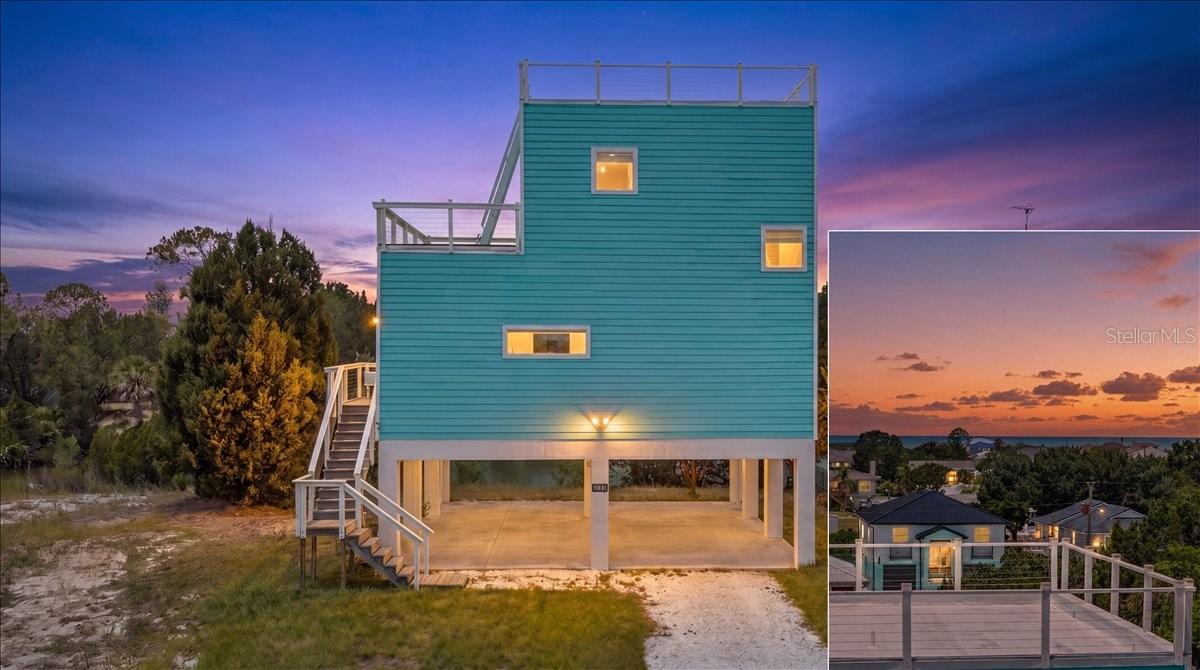 BUILT IN 2025, this extraordinary MODERN ELEVATED COASTAL RETREAT in beautiful Hernando Beach offers AMAZING GULF VIEWS, a spectacular ROOFTOP SUN DECK, COMMERCIAL-STYLE CHEF'S KITCHEN, relaxing HOT TUB, and an entire PRIVATE PRIMARY SUITE FLOOR designed for luxury coastal living.

Perfectly positioned on a peaceful CUL-DE-SAC, this stunning waterfront home combines upscale design, breathtaking sunsets, and the ultimate Florida boating lifestyle. From the moment you arrive, you'll appreciate the elevated coastal architecture featuring IMPACT WINDOWS & DOORS, LUXURY VINYL FLOORING, upscale finishes, and expansive outdoor living spaces designed to maximize panoramic WEST-FACING WATER VIEWS.

The OPEN GREAT ROOM FLOOR PLAN is designed for entertaining and effortless indoor-outdoor living with soaring ceilings, abundant natural light, and seamless flow throughout the living, dining, and kitchen areas. The spacious family room features a modern ELECTRIC FIREPLACE and opens to a large second-floor waterfront porch complete with a HOT TUB overlooking the canal. One of the home's most impressive features is the incredible ROOFTOP SUN DECK offering breathtaking panoramic views of Hernando Beach, the Gulf, and unforgettable Florida sunsets.

The heart of the home is the spectacular COMMERCIAL-STYLE CHEF'S KITCHEN featuring COMMERCIAL-GRADE APPLIANCES, oversized island, QUARTZ COUNTERTOPS, custom wood cabinetry, designer backsplash, built-in microwave, breakfast bar, unique built-in dishwasher design, and an incredible 8-BURNER GAS COOKTOP WITH DOUBLE OVENS. A full-size side-by-side commercial-style refrigerator and freezer, custom hood, and expansive prep space make this kitchen both luxurious and functional.

The thoughtfully designed SPLIT FLOOR PLAN provides privacy and comfort for family and guests. A spacious guest bedroom and laundry room are conveniently located on the second floor. Beautiful NATURAL WOOD STAIRS lead to the entire third-floor PRIMARY SUITE RETREAT -- a private sanctuary with its own PRIVATE PORCH and spectacular water views. The spa-inspired PRIMARY BATHROOM features a CUSTOM VANITY, designer sinks, modern FREE-STANDING SOAKING TUB, and upscale finishes throughout. An additional FREE-STANDING SOAKING TUB in the downstairs bathroom adds luxury and convenience for guests.

Additional highlights include a 12-FOOT-HIGH 4-CAR CARPORT, RV PARKING WITH ELECTRIC HOOKUP, HYBRID WATER HEATER, abundant covered parking, and exceptional outdoor entertaining areas. Current insurance costs are exceptionally reasonable for waterfront living with FLOOD INSURANCE  2,446 per year and HOMEOWNERS INSURANCE  2,766 per year. The property is located on a high street and had NO IMPACTS FROM HURRICANE HELENE.  FURNITURE IS NEGOTIABLE. Property has 81 ft of waterfront and plenty of room for a future pool.

Located in the vibrant HERNANDO BEACH WATERFRONT COMMUNITY offering BOATING, KAYAKING, PADDLEBOARDING, FISHING, AND GULF ACCESS through the community boat lift. Minutes from Weeki Wachee Springs State Park, plus nearby SHOPPING, DINING, AND MEDICAL FACILITIES. The area is GOLF CART FRIENDLY, allows SHORT-TERM RENTALS, and has NO HOA OR DEED RESTRICTIONS, making it ideal for FULL-TIME LIVING, A VACATION HOME, OR A HIGH-PERFORMING INVESTMENT PROPERTY. RARE, ICONIC, AND UNLIKE ANYTHING ELSE ON THE MARKET!