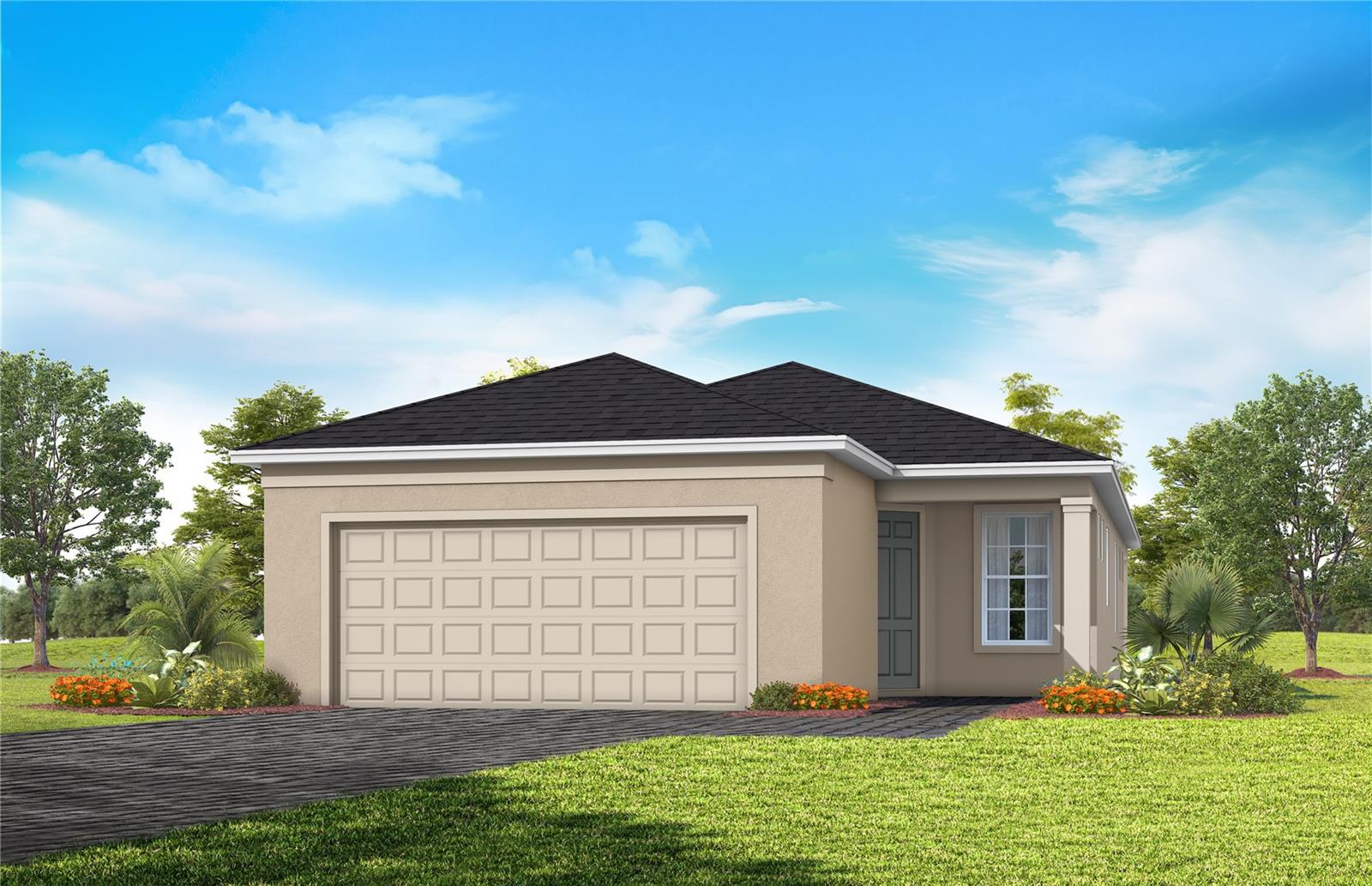 Pre-Construction. To be built. The one-story Contour home by Del Webb features 2 bedrooms, an enclosed flex room, 2 bathrooms, a 2-car garage, and a covered lanai—ideal for both comfortable living and easy entertaining. The heart of this home is the stunning kitchen, designed for both beauty and function. It’s appointed with Soft-Close white Cabinetry, elegant quartz countertops, upgraded Whirlpool appliances—including a natural gas range and a refrigerator, a stainless-steel single-bowl sink, and an upgraded faucet. Whether preparing meals or hosting guests, this kitchen inspires. The open-concept design flows seamlessly into the café and gathering room, both flooded with natural light from ample windows. A sliding glass door opens to the covered lanai, merging indoor and outdoor living for an inviting and relaxing experience. The owner's suite, located at the back of the home for maximum privacy, offers a true retreat. The spa-inspired en suite bath features a dual vanity with quartz countertops, an enclosed toilet, a frameless glass-enclosed shower with a built-in bench and tile extending to the ceiling, a linen closet, and a spacious walk-in closet. At the front of the home, the secondary bedroom and bathroom are paired with the versatile flex room, providing privacy and space for guests or loved ones. The flex room can serve as a home office, hobby space, or anything that fits your lifestyle. Designer touches are evident throughout, with matte black plumbing fixtures and hardware, a Whirlpool washer and dryer, 2” faux wood blinds, comfort-height toilets, and Sherwin Williams Snowbound interior paint. The exterior includes thoughtfully placed gutters. Inside, wood-look luxury vinyl plank flooring flows throughout the entire home, except for the bathrooms and laundry room which are outfitted with tile. Don’t miss the chance to make this exceptional home yours. Schedule a tour today!