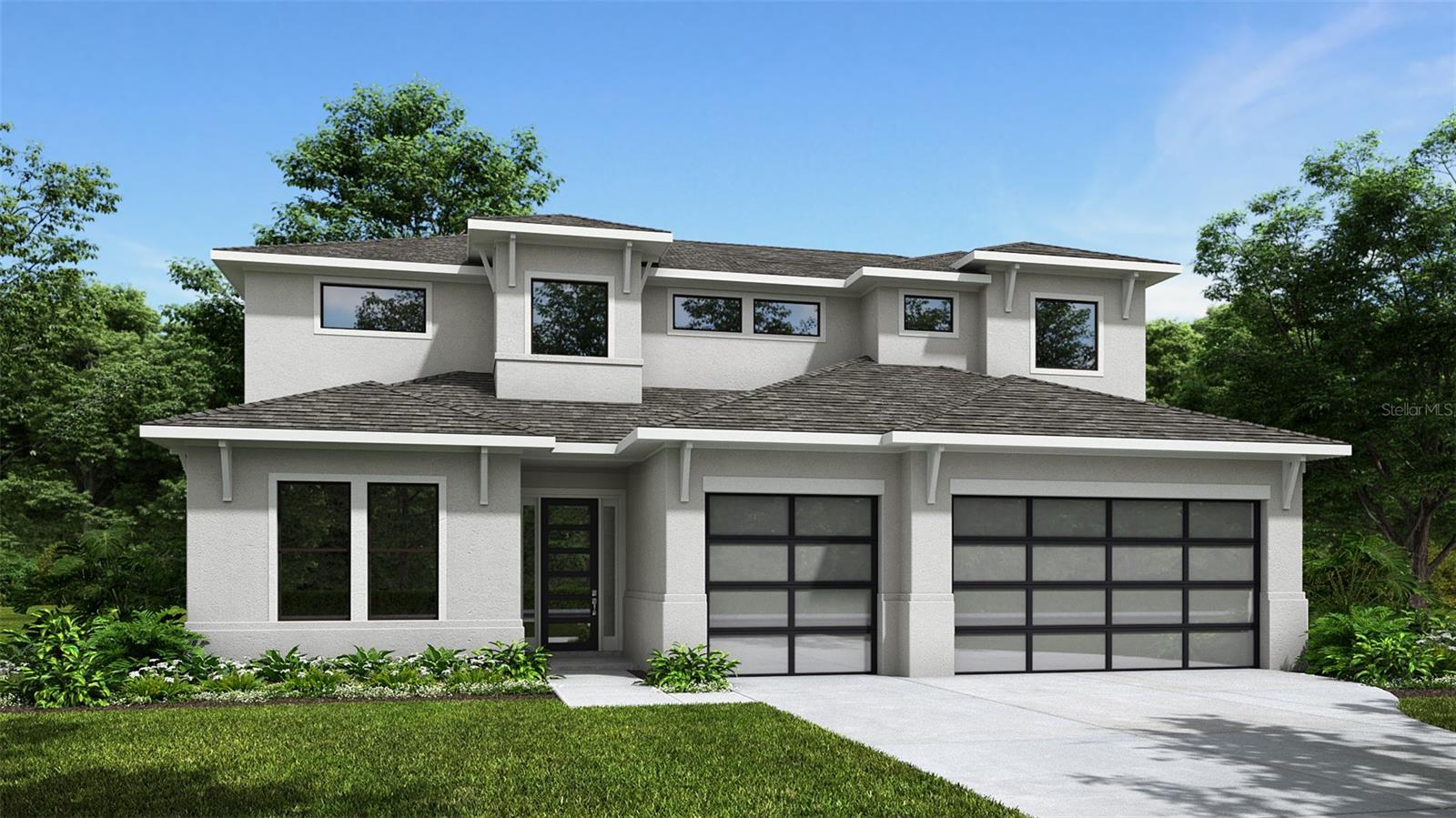 Under Construction. The front porch opens into the entryway with a 21-foot ceiling. French doors lead into the home office overlooking the front yard. A private guest suite with a full bathroom and walk-in closet is located off the main entry. The family room boasts glass sliding doors. An island with built-in seating connects the space to the kitchen, a 5-burner gas cooktop, which also features a walk-in pantry. The corner dining area is embraced by two walls of windows and allows access to the backyard covered lanai. Off the family room is the primary bedrooms which offers ample light from the sliding glass doors overlooking the backyard. Double doors lead into the bathroom which boasts dual vanities, a freestanding tub, glass enclosed shower, and two walk-in closets. Upstairs you are greeted by a large game room that overlooks the first floor. Secondary bedrooms each having their own private bathrooms and a flex room complete the second level. The laundry room and drop zone are located off the three-car garage.