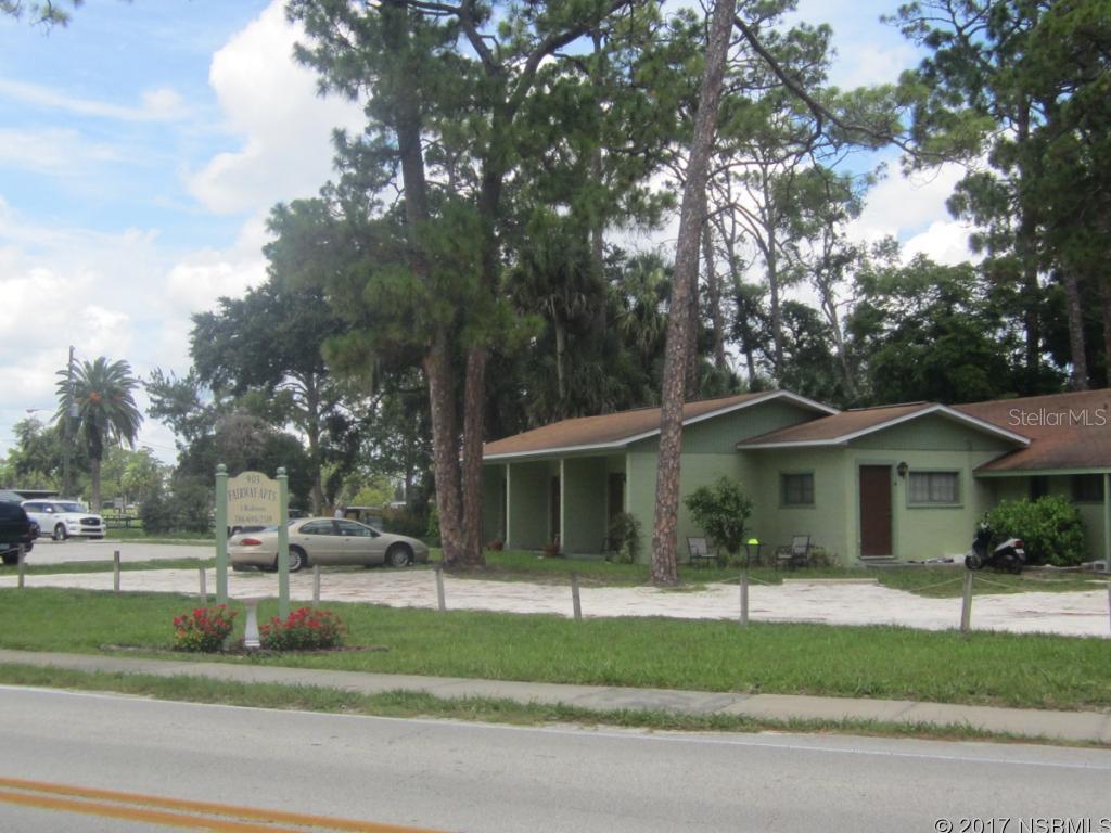 Investor Delight. 6 units , all rented , total income $4250/mon., Coin operated washer and dryer. All units have showers, central heat and air and are all in one building making maintenance easy. 3 have front porches and new doors, walk in closets in three units. Great location next to NSB Municipal Golf Course and convenient to shopping and beach. Units rented: 2 @ $750/mom, 1@ $725/mon, 1 @ $600/mon, 1 @775/mon, 1@$650
