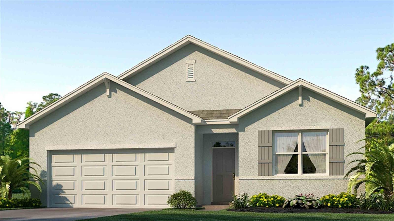 Under Construction. This all concrete block constructed, one-story layout optimizes living space with an open concept kitchen overlooking the living area, dining room, and the outdoor covered lanai. The well-appointed kitchen comes with all appliances, including refrigerator, built-in dishwasher, electric range, and microwave. The Bedroom 1, located at the back of the home for privacy, includes Bathroom 1. Two additional bedrooms share the second bathroom. The third bedroom is located near the laundry room, which is equipped with included washer and dryer. Pictures, photographs, colors, features, and sizes are for illustration purposes only and will vary from the homes as built. Home and community information including pricing, included features, terms, availability and amenities are subject to change and prior sale at any time without notice or obligation.