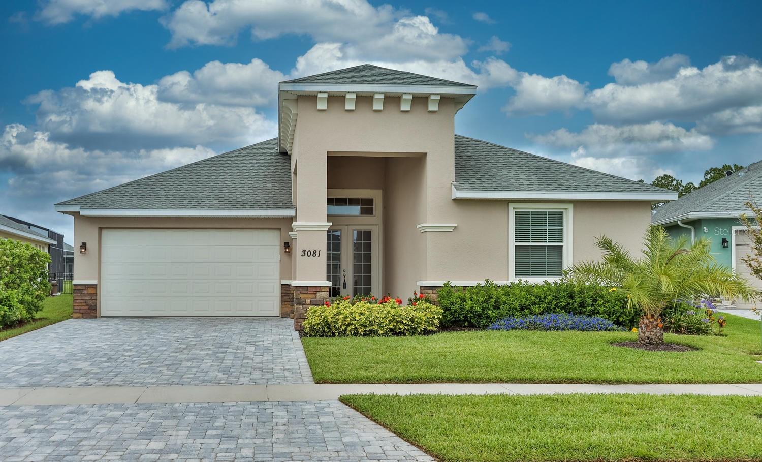 Elegant, Johnson Group Builders water front, move in ready home. No waiting for it to be built! Located in the Palms section of Venetian Bay Golf Community. Premium lot on a lake! Envision your dreams come true with the opportunity to own this fabulous, brand new, custom built home. Offering sweeping views of the lake & lush landscaping. Open living floor plan, two large sun tunnels, beautiful kitchen, white granite double sink, white marbled upgraded granite counter-tops throughout. Island has extra storage on the backside, tall cabinets with under cabinet lighting, 12ft ceilings in living area. Master suite & bedroom closets feature auto sensor lighting. Screened in Lanai so you can enjoy your view of the lake. Extra storage in garage is climate controlled. Bonus room can be used as bedroom. Championship golf course & clubhouse. Fitness center, parks, trails and restaurants within this golf-cart friendly community. ;Water: City