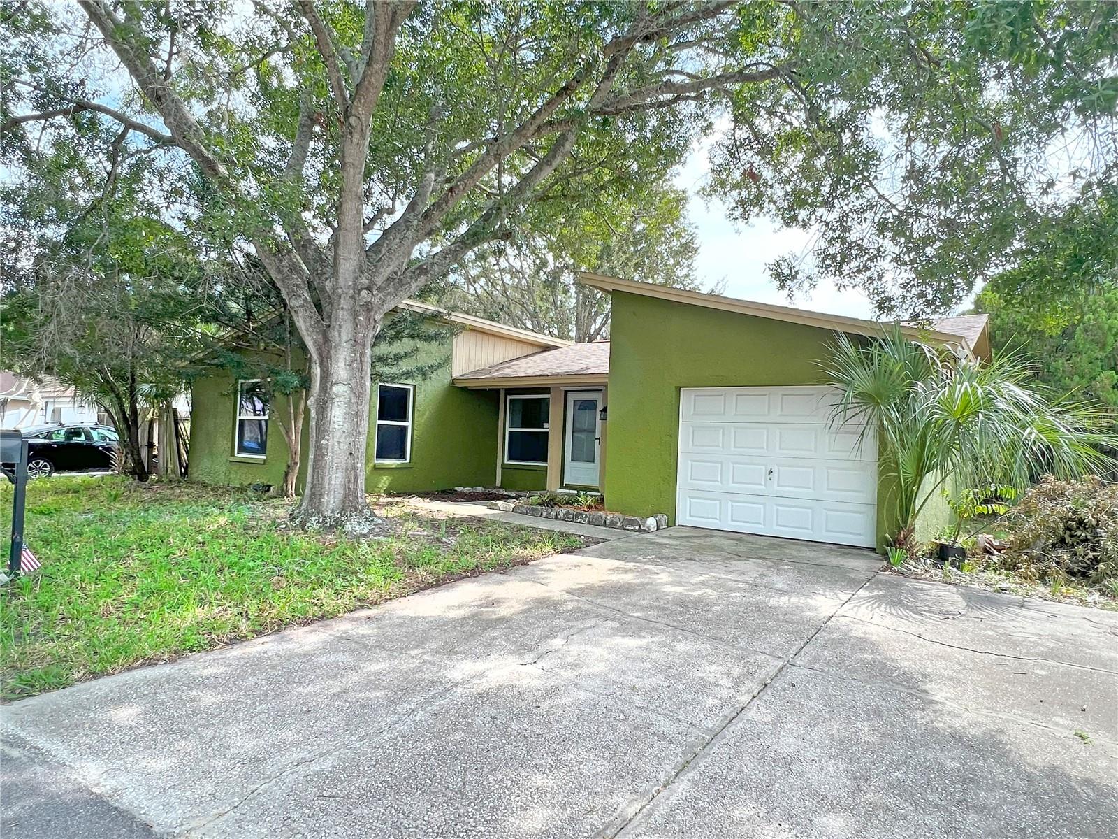Cute two bed, two bath home with NO HOA!! The spacious living room features a vaulted ceiling, an accent wall and space for a dining table if you like - or you can use the entire area as a living room. The kitchen comes with the fridge, range, microwave and dishwasher and also features room for your breakfast table. This home is move-in ready with fresh paint inside and roof installed in 2018. Situated on a corner lot, there’s plenty of room for your furry friend to run and play in the fenced-in back yard with an awning for shade and a shed to store your outdoor equipment. Timberlane subdivision has two parks & playgrounds. The closest park is only two blocks away! The park includes a basketball court, playground, large field and track. Centrally located, this home is close to Tampa International Airport, restaurants, shops, medical offices, and more! Honeymoon Island and Clearwater Beach are less than an hour away.  Call for a private tour and make this home Yours Today! ASK ABOUT BUYER CLOSING COST ASSISTANCE!