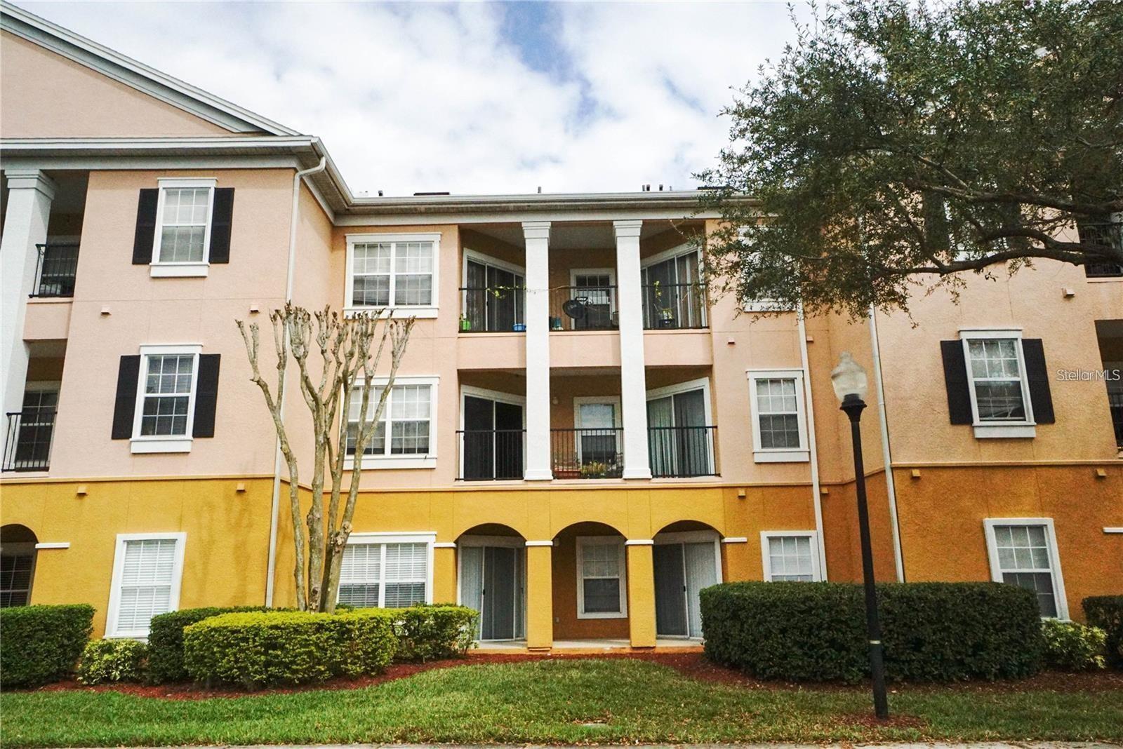 Located on a 3rd floor this 3-bedroom, 2 bath Condo is in a gated resort community, the Mosaic at Millenia. Porcelain tile floors throughout, indoor laundry room with full-size washer/dryer, private patio & outside storage. Community business center features a billiard room, theater room, lighted tennis courts, volleyball court, valet trash service and beautiful resort pool. HOA approval is required.