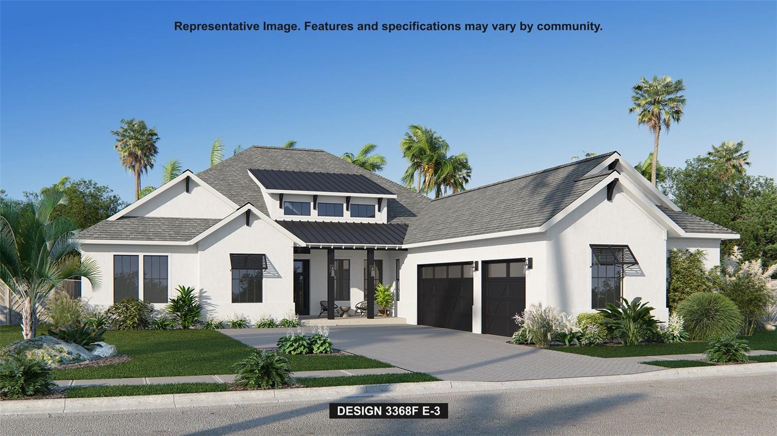 Under Construction. A front porch leads into the main entryway, featuring a coffered 12-foot ceiling. French doors open to a private home office with views of the front yard. A secluded guest suite with a full bathroom and walk-in closet is located off the main hallway. The open family room is bathed in natural light from a sliding glass door that opens onto the backyard covered lanai. Hardwood floors throughout main living area. The dining area connects the family room to a kitchen that includes an island with built-in seating, a 5-burner gas cooktop, generous counter space, and a walk-in pantry. Adjacent to the kitchen, a game room with two walls of windows offers a bright, versatile space. The primary bedroom, a peaceful retreat, is framed by a wall of windows. French doors lead to the primary bathroom, complete with two walk-in closets, a linen closet, dual vanities, a freestanding tub, and a large glass-enclosed shower. Each secondary bedroom includes a private bathroom and walk-in closet. The laundry room is centrally located, and a mudroom is situated off the three-car garage.