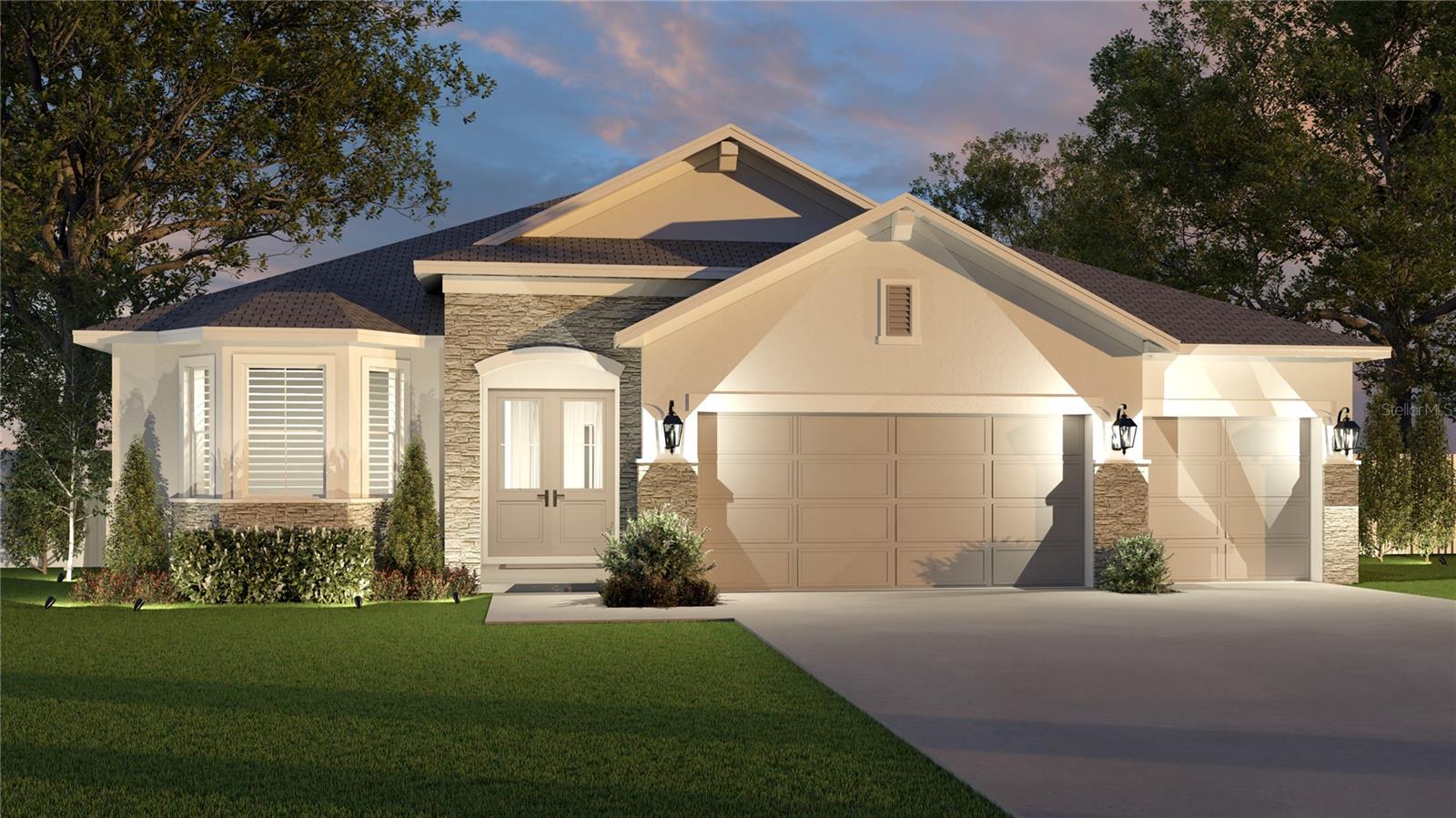 Virtually Staged. Pre-Construction. To be built. Pre-Construction. To be built. Welcome to The Solace Floor plan, a beautifully crafted home from The Crown Collection, designed to combine luxury, functionality, and everyday comfort. From the moment you arrive, the impressive double-door entrance and soaring 11-foot ceilings create a bright, open atmosphere that continues throughout the home. The expansive sliding glass doors flood the living spaces with natural light while seamlessly connecting indoor and outdoor living. At the heart of the home, the chef-inspired kitchen showcases a large entertainer's island and an innovative Everyday Living Station, complete with additional cabinetry, generous workspace, and conveniently placed outlets to keep small appliances tucked away and countertops organized. A thoughtfully designed private guest suite with its own full bathroom offers the ideal space for extended family, multigenerational living, or visiting guests. Premium finishes throughout include luxury vinyl plank and tile flooring, elegant quartz countertops, and a complete Samsung appliance package, including the refrigerator, washer, and dryer. The spacious owner's suite is designed as a private retreat, featuring a beautiful tray ceiling, a spa-inspired bathroom with a relaxing soaking tub, an oversized tiled walk-in shower, and an expansive walk-in closet. Best of all, you'll enjoy no HOA. *Photos shown are artist renderings and are for illustrative purposes only. Actual home features, finishes, colors, and specifications may vary.*