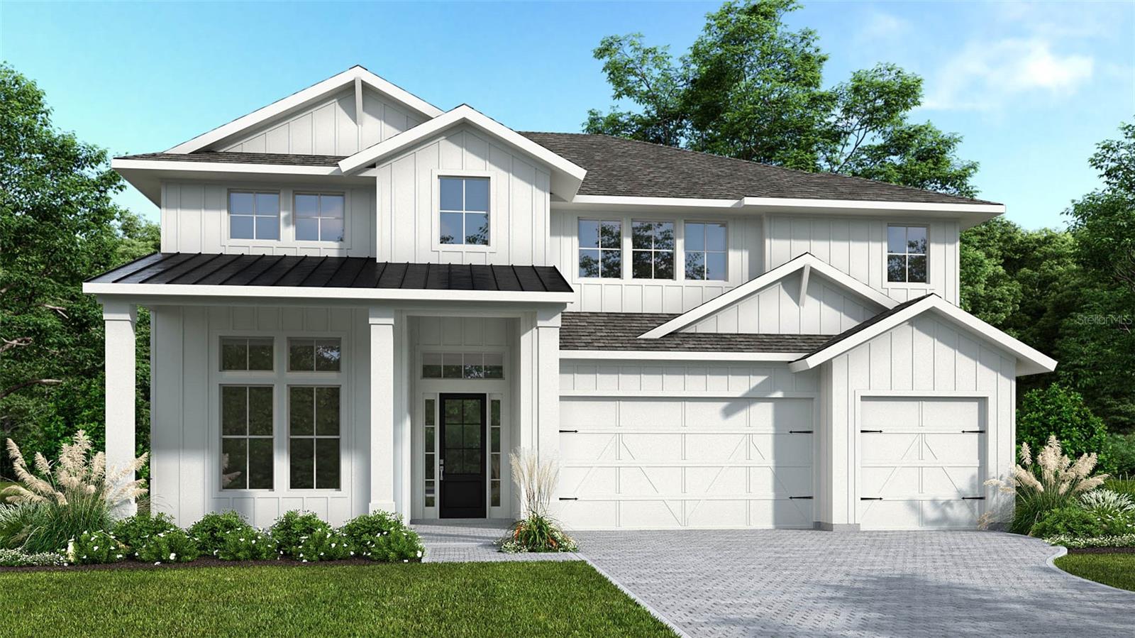 Under Construction. A grand entryway welcomes you with an 18-foot ceiling and French doors that lead into the home office overlooking the front yard. The family room boasts ample natural light from its sliding glass doors. The kitchen features a 5-burner gas cooktop, an island with built-in seating, and a large walk-in pantry. The corner dining area is embraced by two walls of windows and allows access to the extended covered backyard lanai. The primary bedroom offers a view of the backyard space with its large windows. Double doors lead into the primary bathroom with dual vanities, a garden tub, glass-enclosed shower, and two walk-in closets. Upstairs you are greeted by a large game room that features a connecting flex room. Four secondary bedrooms and three full bathrooms complete the second level. The laundry room and drop zone are located off the three-car garage.