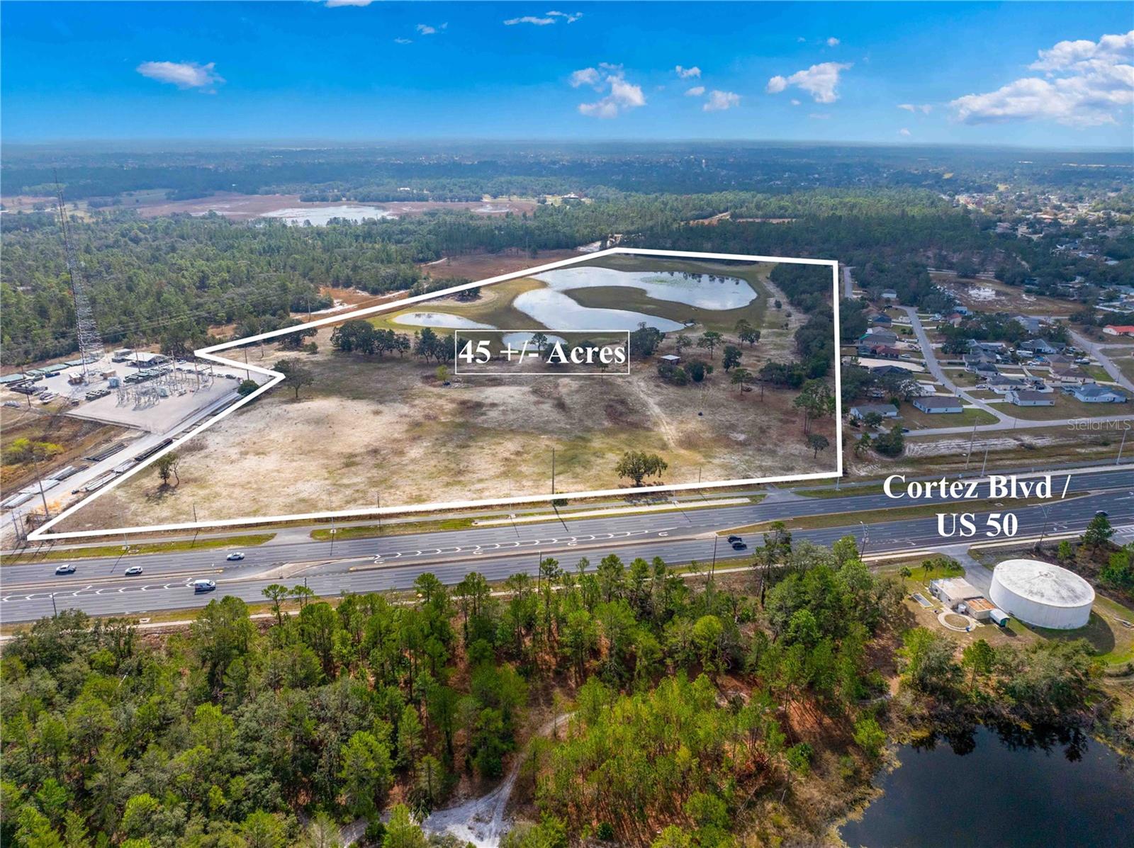 ** PRICE REDUCTION **

Prime Commercial Development Opportunity on Cortez Blvd, Spring Hill, FL

This exceptional 45-acre vacant land parcel, located on Cortez Blvd (SR 50) in Spring Hill, FL, presents an outstanding opportunity for commercial development. Positioned just 4.5 miles west of the Suncoast Parkway (SR 589) and 1.35 miles east of US 19, this site offers high visibility and accessibility in a rapidly growing area.

Key Features:
? Zoning: Commercial Planned Development (CPDP)
? Approved Plans: 360,000 buildable square feet, including 4-story apartments
? Usable Acres: Approx. 19.70 MOL
? Traffic Exposure: 64,500 AADT (Average Annual Daily Traffic) on Cortez Blvd
? Strategic Location: High-growth corridor with excellent access to major highways

This property is ideally suited for mixed-use development, retail, multifamily housing, medical offices, or other commercial ventures. Don’t miss this rare opportunity to invest in one of Hernando County’s most sought-after commercial corridors!