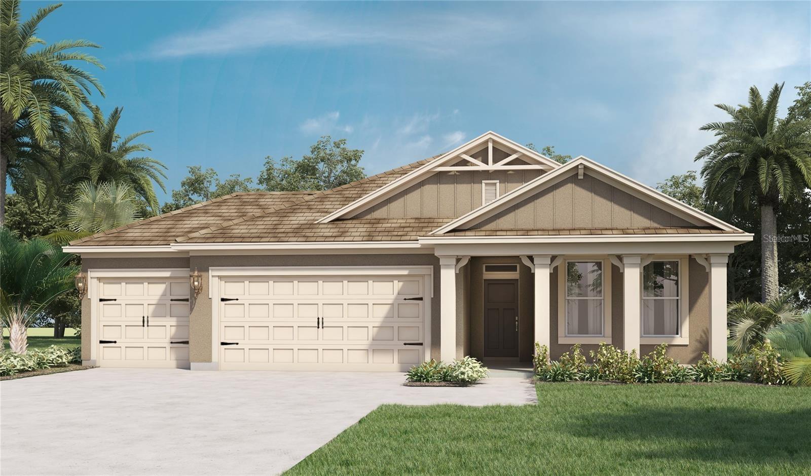 This all concrete block construction, one-story layout optimizes living space with an open concept. As you enter the foyer you are greeted with two guest bedrooms and a guest bathroom with a double vanity. As you head down the hallway, you are greeted with a linen closet and laundry room with doors for privacy. Bedroom four is located off the entrance of the garage. The well-appointed kitchen overlooks the living area, dining room, and outdoor lanai. Entertaining is a breeze, as this popular single-family home features a spacious granite kitchen island, dining area and a spacious pantry for extra storage. This community has stainless steel appliances, making cooking a piece of cake. Bedroom one, located in the back of the home for privacy, has an en suite bathroom with a double vanity, a spacious shower/tub space, and a walk in closet. Like all homes in Kindred, the Robinson includes a Home is Connected smart home technology package which allows you to control your home with your smart device while near or away.