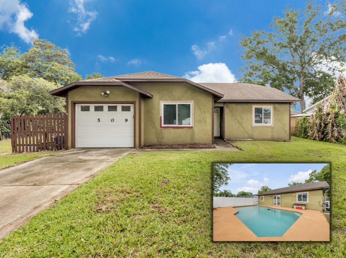 Under contract-accepting backup offers. Welcome to a blank canvas of potential! This would be great for a first time home buyer to put their own touches on. Major updates have been handled -just cosmetics needed! AC was updated in 2017, Roof 2016 and Hurricane rated windows installed in 2025 for peace of mind. This home features vaulted ceilings and split floor plan. Beside the home is room for boat or RV parking. This property features a private pool is surrounded by a white vinyl fence but the yard expands past and outside of that fence giving you a fully spacious backyard. Situated on a generous quarter-acre lot with no HOA restrictions, this home is just minutes from the River, boat ramps, local shopping, dining, and beautiful beaches.