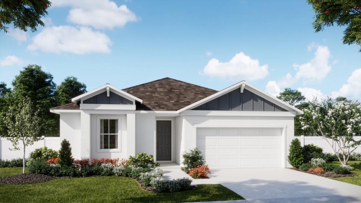 Under Construction. Discover the perfect blend of comfort and style in our only quick-delivery Dune plan slated for Summer delivery in Eagletail Landings! This stunning 4-Bedroom, 2-Bath home features an open-concept Great Room that flows effortlessly to a covered rear Lanai—perfect for entertaining and outdoor living. Elegant tile flooring runs throughout the main living areas, complementing the modern kitchen equipped with beautiful cabinetry, granite countertops, a center island, pantry closet, and stainless steel appliances. The luxurious Primary suite offers a serene retreat with an ensuite bath including dual-sink vanity, tiled shower, and generous walk-in closet.  Community amenities include Resort-style Pool and shaded Playground. Eagletail Landings is located just south of Lake Harris and near some of the best outdoor recreation in the state as well as Lake County's breathtaking chain of lakes and scenic trails, and a thriving downtown area is just a short drive away, along with 2 nearby championship golf courses designed for a challenging and enjoyable day on the greens.