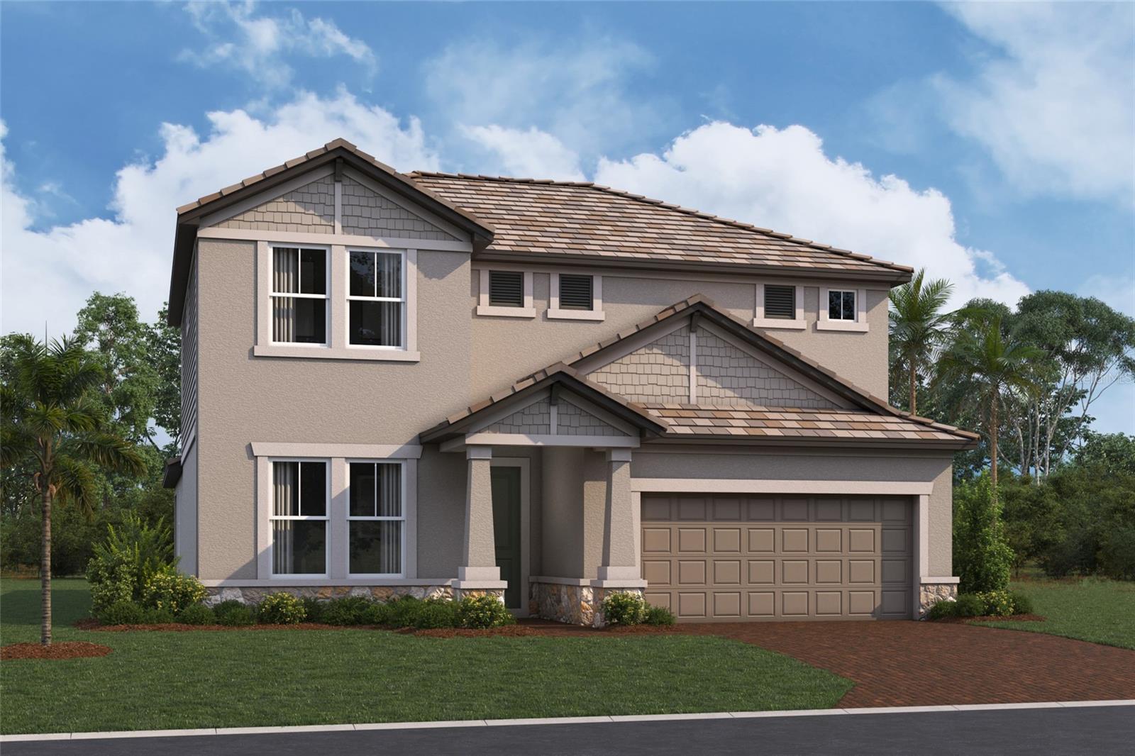 Under Construction. ****SPECIAL FINANCING AVAILABLE FOR A LIMITED TIME ONLY FROM PREFERRED LENDER. RESTRICTIONS APPLY, FOR QUALIFIED BUYERS, SUBJECT TO APPLICABLE TERMS AND CONDITIONS. SUBJECT TO CHANGE WITHOUT NOTICE****
This well-appointed two-story home offers four bedrooms, two and a half bathrooms, den and a two-car garage, spanning 2,851 square feet of living space.
The first floor is designed for convenience and comfort, featuring an open-concept layout that seamlessly blends the kitchen, dining area, and great room. The kitchen includes a walk-in pantry and plenty of counter space.
The great room and dining area open to a covered lanai, perfect for relaxing or entertaining outdoors.
The owner's suite is also located on the main level, offering a peaceful retreat with dual walk-in closets and a spa-inspired owner's bath with dual sinks, a soaking tub, and a separate shower.
The first floor also includes a den near the entry—ideal for an office or hobby space—and a laundry room.
Upstairs, the second floor features three secondary bedrooms, each with its own walk-in closet, and a shared full bath. A spacious loft serves as a versatile space, perfect for a game room, media area, or additional living space.
With ample storage, thoughtful details, and plenty of space for both relaxation and entertaining, this home is perfect for those seeking a balance of style and functionality.