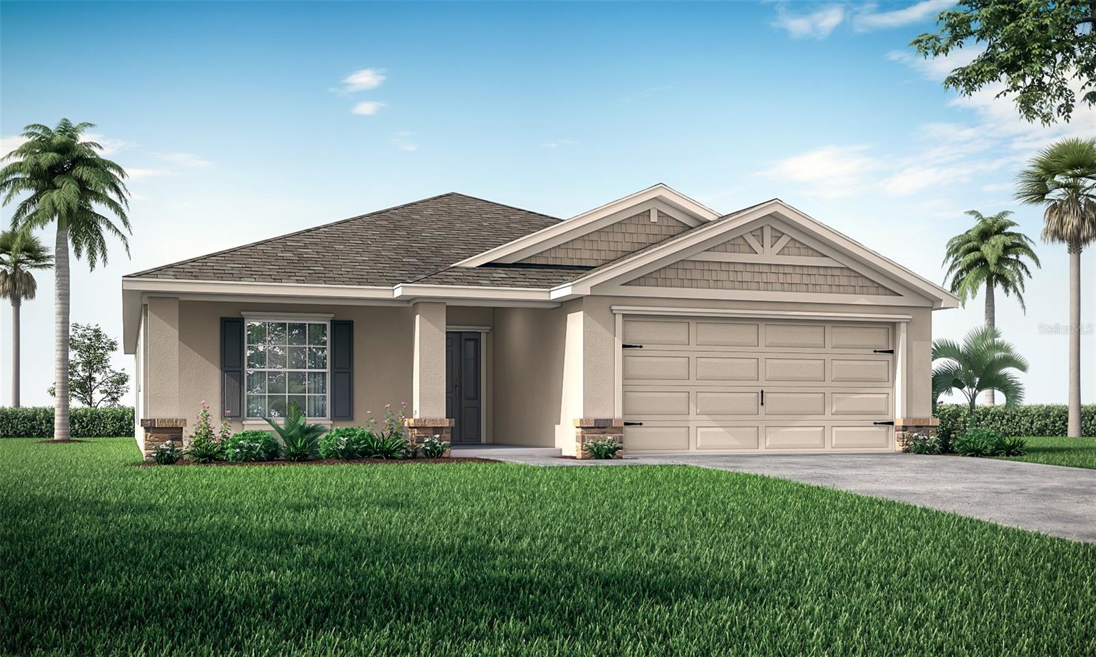Under Construction. New construction home with 1819 square feet on one-story including 4 bedrooms, 2 baths, and an open living area. Enjoy an open kitchen with white shaker-style cabinets, Samsung stainless steel appliances, a walk-in pantry, and a spacious counter height island, fully open to the dining café and gathering room. The living area, laundry room, and baths include luxury wood vinyl plank flooring, with stain-resistant carpet in the bedrooms. Your owner's suite is complete with a walk-in wardrobe and a private en-suite bath with dual vanities, a tiled shower, and a closeted toilet. Plus, enjoy a covered lanai, 2-car garage, custom-fit window blinds, architectural shingles, energy-efficient insulation and windows, and a full builder warranty. 
"Please note, virtual tour/photos showcases the home layout; colors and design options in actual home for sale may differ. Furnishings and décor do not convey