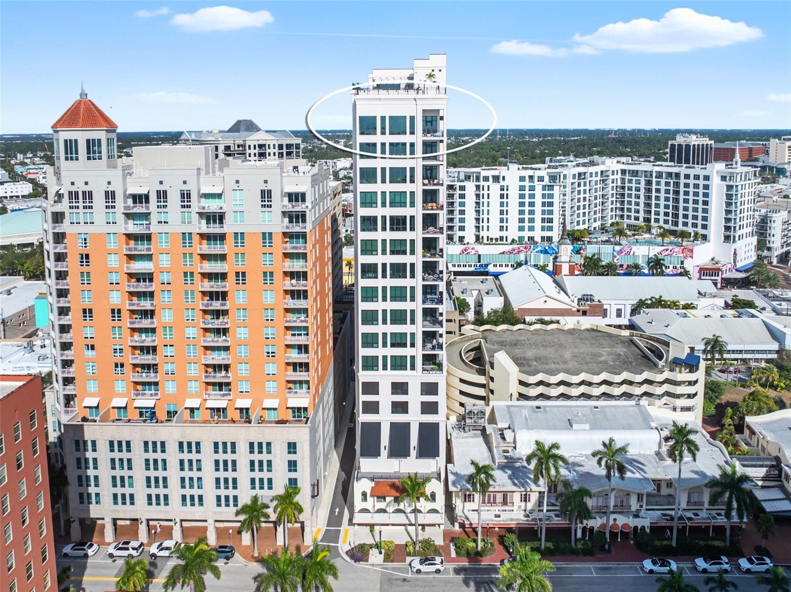 UNPARALLELED LUXURY HIGH ABOVE SARASOTA BAY!! Are you looking for the best views in Sarasota? Look no further...Soaring 17 stories above Sarasota's most coveted address, this extraordinary 3,407-square-foot residence redefines elegance. Residence 1701 at 33 South Palm Avenue presents a rare opportunity to own one of the finest penthouses in Sarasota, where breathtaking panoramic views meet impeccable Italian craftsmanship. From the moment you enter, floor-to-ceiling windows framed by 12-foot ceilings unveil a mesmerizing 360-degree canvas. Watch sailboats glide across Sarasota Bay, admire the barrier islands stretching toward the Gulf of Mexico, observe the vibrant marina below, and take in the glittering city skyline. These aren't just views—they're an ever-changing masterpiece visible from every room. The gourmet kitchen stands as a testament to culinary excellence, featuring custom Italian cabinetry, premium Miele cabinet-panel appliances including gas cooking, dual ovens, and dual dishwashers. Quartz countertops and walls provide both beauty and durability, while a full standing freezer in the walk-in pantry ensures you're always prepared for any occasion. Wine connoisseurs will marvel at the custom 2,600-bottle climate-controlled wine room—a sophisticated showcase for your collection and the perfect conversation piece for entertaining. This three-bedroom haven offers ultimate privacy with en-suite bathrooms for each bedroom, all appointed with spa-like finishes that transform daily routines into restorative rituals. A dedicated office with a private balcony and custom built-in wall units and desk provides the perfect work-from-home sanctuary, while a convenient powder room accommodates guests. The living spaces feature custom built-in entertainment centers and bar cabinetry, seamlessly integrating technology and function with Italian design sensibility. Ascend to the rooftop oasis where a sparkling pool, spa, and outdoor kitchen await against a backdrop of endless sky and sea. The rooftop lounge with catering kitchen makes entertaining effortless, while the fitness center keeps you at your best. Two assigned valet parking spaces ensure convenience and security. This is more than a residence—it's a front-row seat to Sarasota's cultural renaissance, steps from world-class dining, performing arts, and the marina. Experience the pinnacle of luxury living where every detail has been carefully considered and every view takes your breath away.