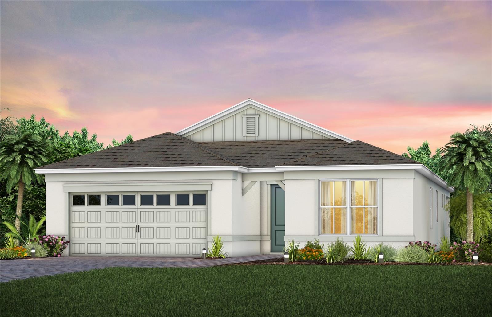 Under Construction. Welcome to the Prosperity home, where convenience and luxury meet in perfect harmony. This stunning single-story home offers 2 spacious bedrooms, an enclosed flex room, and 2 beautifully appointed bathrooms. The heart of the home is the brand-new kitchen, showcasing elegant 42” white soft-close cabinetry paired with quartz countertops. Enjoy the functionality and beauty of Whirlpool stainless steel appliances, including a refrigerator and a natural gas range, all highlighted by stylish tile backsplash, a stainless-steel single-bowl sink, upgraded faucet, and pendant pre-wiring for that touch of sophistication. The open-concept design seamlessly flows into the gathering room, making this space perfect for both cooking and socializing. The spacious kitchen island is ideal for meal prep or casual dining, while the covered lanai just outside invites effortless indoor-outdoor living. The private owner's suite, located at the rear of the home for ultimate privacy, offers a serene escape with an en suite bathroom featuring quartz-topped dual vanity sinks, and a walk-in shower with rain shower head and luxurious tile reaching up to the ceiling. At the front of the home, the spare bedroom, bathroom, and versatile enclosed flex room ensure that everyone has their own space. Wood-look tile flooring spans the home, providing both style and durability. The laundry room itself offers both style and convenience with a brand-new Whirlpool washer and dryer adding a touch of elegance to everyday tasks. From the brushed nickel hardware finishes to the tall 8' interior doors, no detail is overlooked. This home also comes equipped with a variety of modern conveniences, including a smart thermostat and doorbell, LED downlights, and Digit IP Camera Pre-wire. Comfort height toilets, faux wood blinds, Sherwin Williams Drift of Mist interior paint, and rain gutters add both style and ease to daily living. With its exceptional design, sophisticated finishes, and smart features, this Prosperity home is the epitome of both comfort and luxury—perfectly tailored to fit your lifestyle.