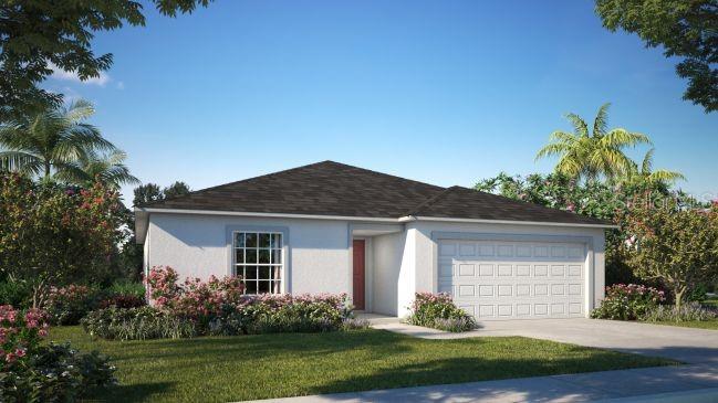 Pre-Construction. To be built. Step into The Violet in Citrus Springs, a peaceful deed-restricted community boasting two golf courses, a country club, tennis courts, a park, a library, and an active community center. This vibrant neighborhood blends recreation and daily convenience seamlessly, all with the freedom of zero HOA or CDD fees. The energy shifts the moment you enter the welcoming foyer, which introduces a beautifully fluid split-bedroom layout. Two spacious front bedrooms enjoy easy access to a full bath and a dedicated linen closet. Nearby, the showstopping open kitchen commands attention with sleek quartz countertops, a premium center island, a pantry, and a full suite of appliances including an ENERGY STAR side-by-side refrigerator. This culinary hub transitions naturally into the bright dining nook and expansive Great Room, creating an airy pavilion for entertaining. From here, the indoor living space expands directly onto an extended rear patio enveloped by professionally designed landscaping. Tucked away for ultimate privacy, the rear owner's suite delivers a sanctuary experience with a massive walk-in closet and a spa-inspired bath featuring dual vanities and a walk-in shower. Smart details elevate every corner of the property, from the central laundry room with a second linen closet to the luxury EVP flooring in the main living areas and plush carpet in the bedrooms. Complete with architectural shingles, a two-car garage, a full builder warranty, and a tech package featuring a Ring Video Doorbell, Smart Thermostat, Keyless Entry, and DEAKO Smart Switches, this home delivers modern style and lasting quality.