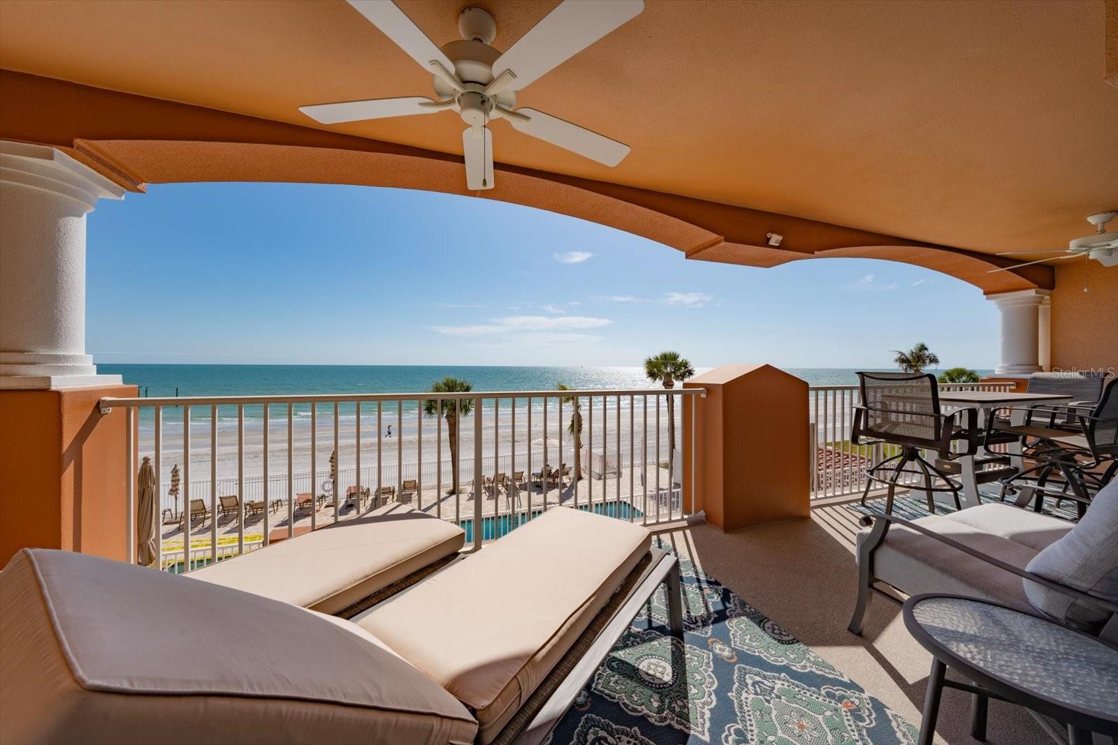 Experience elevated coastal living in this stunning Gulf-front luxury condo in Redington Beach. Offered fully furnished, this beautifully updated 3-bedroom, 3-bath residence showcases a desirable split floor plan designed for privacy, comfort, and effortless entertaining.

The open-concept kitchen has been thoughtfully upgraded with a new island, modern appliances, and stylish fixtures—seamlessly connecting to the spacious living and dining areas. Expansive impact-resistant turtle glass windows and doors frame sweeping Gulf views while enhancing safety and efficiency.

Step outside to a full-length private balcony spanning the entire residence, complete with updated patio furniture and ceiling fans—an ideal setting to enjoy breathtaking sunsets, sugar white sand & soothing coastal breezes.

The waterfront primary suite is a serene retreat, featuring direct balcony access, two walk-in closets, and a spa-inspired en-suite bath with double sinks, vanity station, soaking tub, frameless glass shower, and private water closet. A guest bedroom offers its own en-suite bath and walk-in closet, while the second guest room provides versatile use as an office or additional sleeping space with a trundle bed and private exterior access.

Additional highlights include a full-size laundry room with storage and utility sink, a Nuvo water softener system, newer variable-speed A/C with Reme Halo purifier, and a smart ONE CAR GARAGE with a new overhead door, refrigerator, beach chairs/toys & 2 beach cruiser bikes!

Residents enjoy beautifully upgraded grounds with waterfront gated security, paver patio / pool deck, two pools, a spa, a pool restrooms & new custom grilling area!  Elevator renovations are currently in progress and have already been paid in full—adding long-term value and peace of mind.  The extremely rare private pier is in the planning process to be restored to it's original beauty and functionality.  This unit has not been used as a rental, only gently used as a private vacation home.