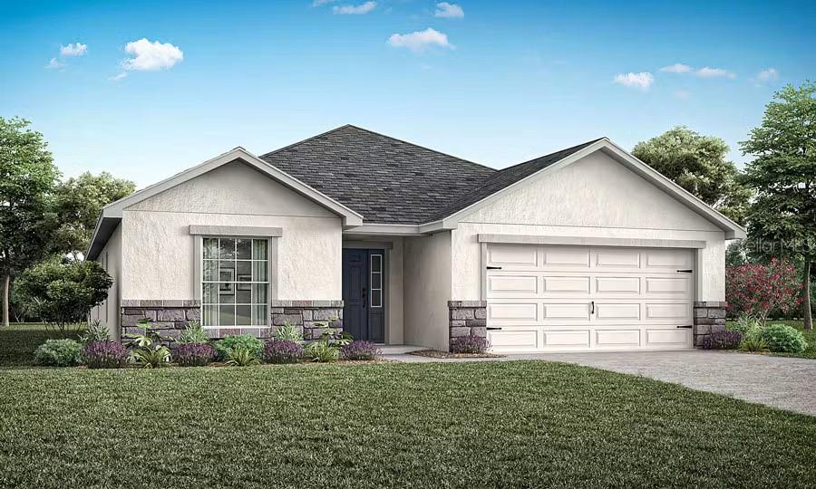 Under Construction. New construction home with 2005 square feet on one-story including 4 bedrooms, 2 baths, and an open living area. Enjoy an open kitchen with Quartz countertops, Samsung stainless steel appliances, a walk-in pantry, and a spacious island, fully open to the dining café and gathering room. The living area, laundry room, and baths include luxury wood vinyl plank flooring, with stain-resistant carpet in the bedrooms. Your owner's suite is complete with a walk-in wardrobe and a private en-suite bath with dual vanities, a tiled shower, and a closeted toilet. Plus, enjoy a covered lanai, 2-car garage, custom-fit window blinds, architectural shingles, energy-efficient insulation and windows, and a full builder warranty. ***Please note - Virtual Tour/Photos showcases the home layout; colors and design options in actual home for sale may differ. Furnishings and décor do not convey!