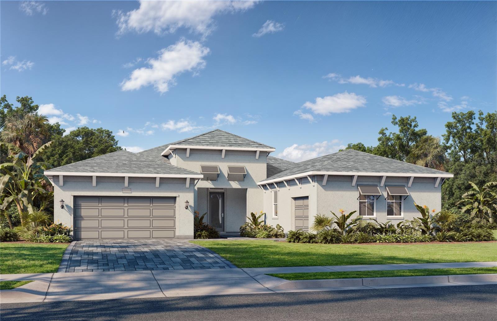 Under Construction. Welcome to The Sabal—a spacious and thoughtfully designed residence ideal for flexible Florida living. Offering 3 bedrooms and 3174 square feet of living space. This home features the Coastal elevation with an open-concept floorplan with an expansive family room that flows seamlessly to a covered lanai, perfect for indoor-outdoor living. The gourmet kitchen includes 2 large islands, morning kitchen and an oversized pantry. There are views into the adjoining dining area, making it ideal for both everyday living and entertaining. The private primary suite is a true retreat, featuring a dual-sink vanity, step-in shower with soaking tub, private water closet and two generous walk-in closets. This home also includes a game room, two secondary bedrooms, two full bathrooms, and a convenient laundry room. A unique highlight of The Sabal is its two separate garages a one-car garage and a two-car garage—each with private access to the home along with a beautiful gated front courtyard. Designed for comfort, versatility, and modern Florida living. *Photos may not be of actual home. Photos may be of similar home/floorplan or model home if home is under construction.