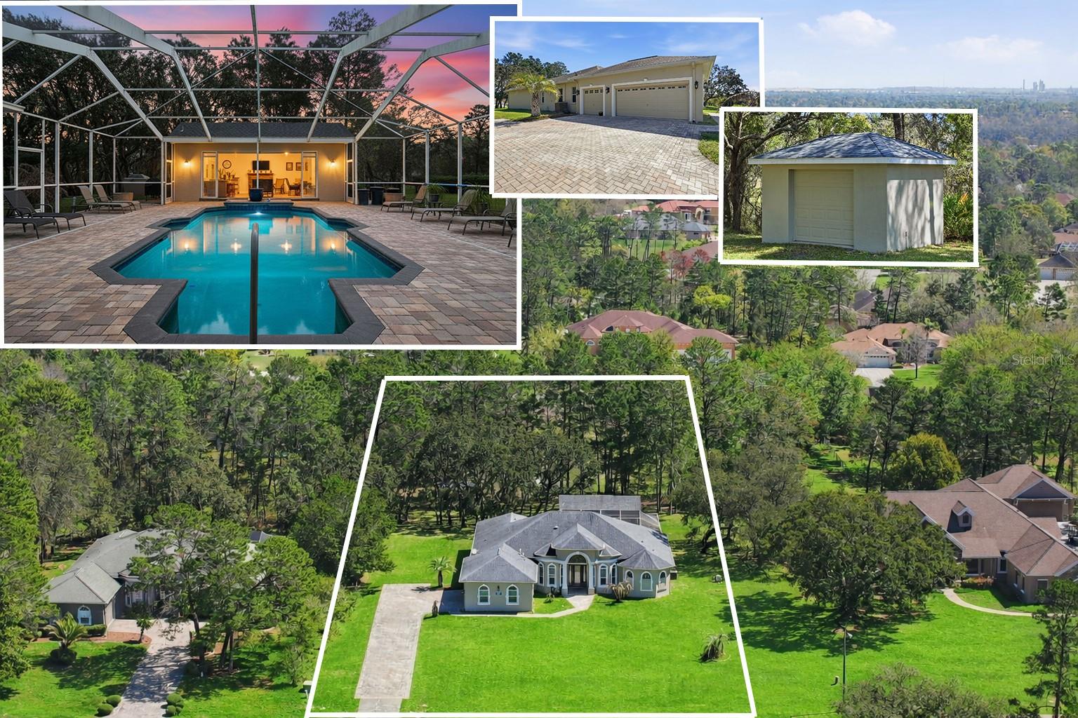 One or more photo(s) has been virtually staged. THIS ONE HAS IT ALL!!! NEW ROOF to go on before closing + freshly painted on the exterior!! 4 Bedrooms + Office + Large Covered Pool Lanai (42 x 17)+ 3 Bathrooms + half bath + 3-Car Attached Garage all in the Main Home + Detached Pool Cabana with FULL second kitchen for entertaining your family and friends (29 x 15) + Private Pool with large brick-paver deck and screened-in enclosure + Detached Garage + nestled on 1.10 acres of beautiful land with trees lining the backyard for privacy + located on a cul-de-sac with no through traffic + no build area across the street for a sense of open space outside instead of looking straight at another home!! This is a LARGE HOME with 3,591 sq ft living space; 4,695 total!! This has everything and more!! 

Grand Entrance with an open floor plan, high tray ceilings, gorgeous large windows and sliders with views to the pool make this home feel very spacious, light, bright and cheery!! The 4th bedroom is VERY LARGE (15.8 x 21.3) and is currently being used as a large extra family room...you could make this a mini-master as it has its own large walk-in closet and bathroom!! Split floor plan for privacy for the master suite!!

The large island kitchen has granite countertops, and all upgraded real wood cabinets with accent glass and pull out drawers for easy storage, stainless steel appliances with gas stove, beverage/wine refrigerator, and large breakfast bar for extra seating!!  Breakfast nook and formal dining room!! 

The master suite is large (22x14) with ensuite bathroom + dual walk-in closets + real wood cabinets + granite countertops +dual sinks and vanities + large soaking tub with walk through shower...spacious and beautiful!! The bedroom is large enough to have seating area, too, with views of the pool!  Second and third bedrooms and good sizes and close to the second bathroom!  The size of the laundry room is impressive itself with extra cabinets for storage and extra countertop space with laundry sink!! Foundation Stabilized. All ENgineer's Reports Available. Fully Financeable and Insurable!

Close to everything!! Shoppes, groceries, restaurants, hospitals, schools...everything!! Less than 10 minutes to kayaking, paddle-boarding, and swimming with the manatees in the clear Weeki Wachee River or enjoying a day at Buccaneer Bay Water Park!! 15 minutes to the sunsets at Pine Island, boating and fishing!! Less than 10 minutes to the Suncoast Parkway for quick and easy access to Tampa International Airport and for all the fun that Tampa Bay has to offer!! 1 hour + to TOP US BEACHES!! 1.5 hours to Disney World and Universal Studios and all the theme parks!!