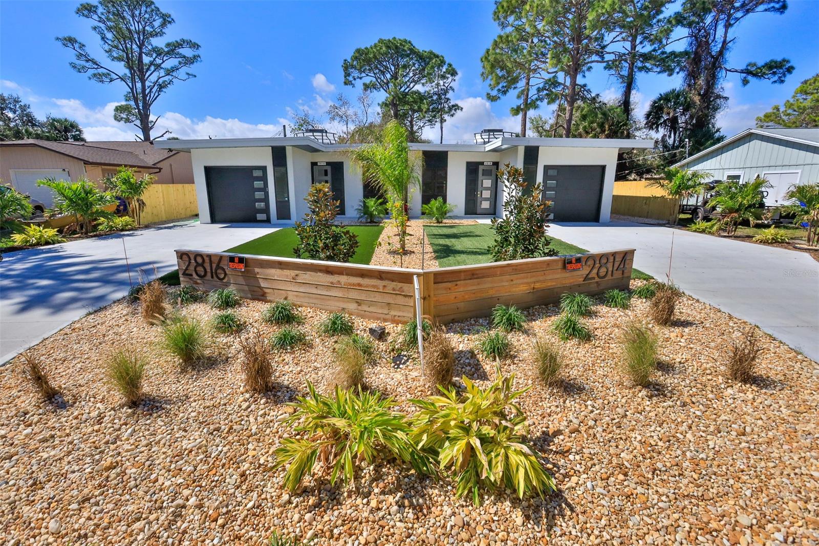 Year 2021 duplex with 3 bedroom, 2 bath, 1 car duplex x2. Overbuilt construction and popular neutral finishes. Lifetime roof easily maintained. High volume tankless water heater, waterproof flooring throughout, all synthetic materials on exterior, underground water drainage from gutters and bluetooth garage door openers. ;Water: City