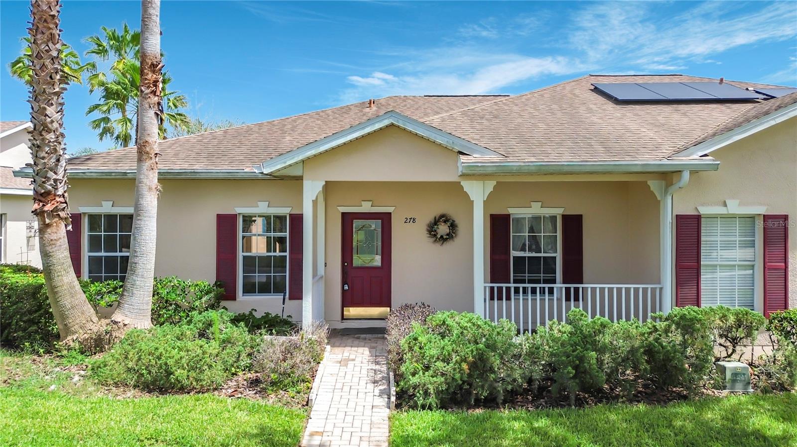 Welcome to your new Charleston model home in Solivita, Central Florida's premier award-winning 55+ active community! This charming 1,326-square-foot, 2-bedroom, 2-bath duplex with a 2-car garage is located within a beautifully maintained, 24-hour guard-gated community and offers the perfect blend of comfort, convenience, and resort-style living. Inside, you'll find a spacious living area ideal for relaxing or entertaining, along with a bright kitchen featuring a cozy breakfast nook. Step outside to your private courtyard, a wonderful space for a garden, hot tub, or peaceful outdoor sitting area. Life in Solivita is all about enjoying every day to the fullest. Residents have access to 36 holes of championship golf through Stonegate Golf Club, two state-of-the-art amenity centers with fitness facilities, meeting rooms, and 14 heated pools. Stay active with 17 pickleball courts, 9 tennis courts, bocce, shuffleboard, horseshoes, miles of walking and biking trails, a softball field, billiards room, dog park, community garden, playground, and more than 250 resident-run clubs and activities. Adding even more convenience, the new Poinciana Lakes Plaza is located directly across from Solivita main entrance and features Sprouts Farmers Market, TJ Maxx, Ross, Burlington, Rack Room Shoes, Five Below, Ulta, Outback Steakhouse, First Watch, Five Guys, Petco, Urgent Care, TD Bank, Hair Cuttery, and many additional shops, restaurants, and services. The HOA provides exceptional value by maintaining the landscaping, irrigation, roads, gate security, and community patrols, while also including fiber-optic internet and television. Ideally situated just 50 minutes from Walt Disney World and Orlando International Airport, Solivita offers the perfect combination of a welcoming small-town atmosphere and world-class amenities. Whether you're looking for an active lifestyle or a peaceful place to call home, this Charleston model is ready for your next chapter. Discover everything this wonderful home and community have available