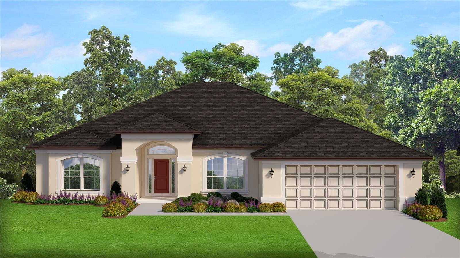 Under Construction. Brand new CONCRETE BLOCK HOME under construction!  Estimated completion is approx Nov/Dec pending any set backs beyond the builders control.   This 4 bedroom/ 2 bath home is located in popular Ocala Waterway Estates with large lots! Just a short drive to the new Publix! Very close to the Florida Greenway! 3 car garage! Tray ceiling in the owners suite with access to covered lanai. Living room has double doors to allow for many uses of this space. (Den, study or 5th bedroom) Great floor plan for entertaining. Bath 2 has access to lanai.  Many features include upgraded cabinets, granite counter tops,  stainless appliance pkg (range microwave and dishwasher included), tile shower with separate soaking tub in owners bath, mini blind inserts in rear exterior doors, TILE ALL AREAS EXCEPT BEDROOMS (bedrooms and closets will have carpet), irrigation system and much more! TAEXX pest control system built in home. Builder warranty! Builder helps with closing costs if Buyer pays cash or closes with a Seller approved lender. Prices /Promotions are subject to change without notice.  Pictures are of a similar home for illustrative purposes only.  Colors and features will vary!