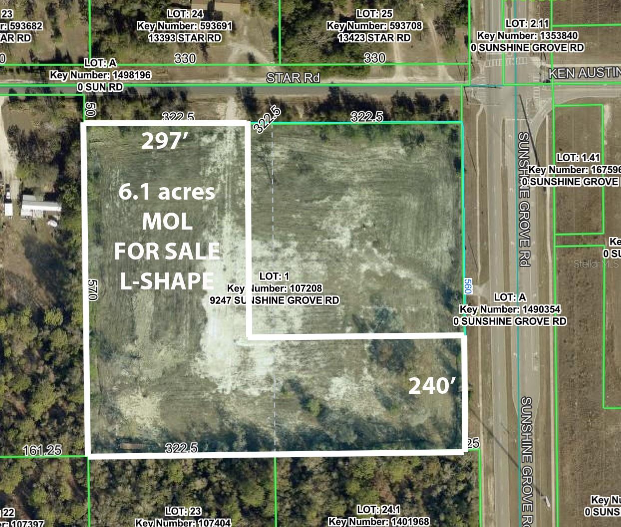 6 ACRES - PDP(HHC) with no outside storage. L-shaped with frontage on Sunshine Grove Rd and Star Road. 240' Frontage on Sunshine Grove Road. 297' Frontage on Star Road. Sale must be contingent upon the subdivision on the land and closing of the corner 2.3 acre site. It us currently one parcel and being split for the NE corner to be sold. Certain types of businesses are not permitted. Call for details.

Owner Financing Available. Call for easy terms. 

This would be a great site for a Daycare center, Landscaping Business, or with the intense zoning...you can have a lot of industrial type businesses there...so long as equipment and trucks are not being stored outside. Call for more details.