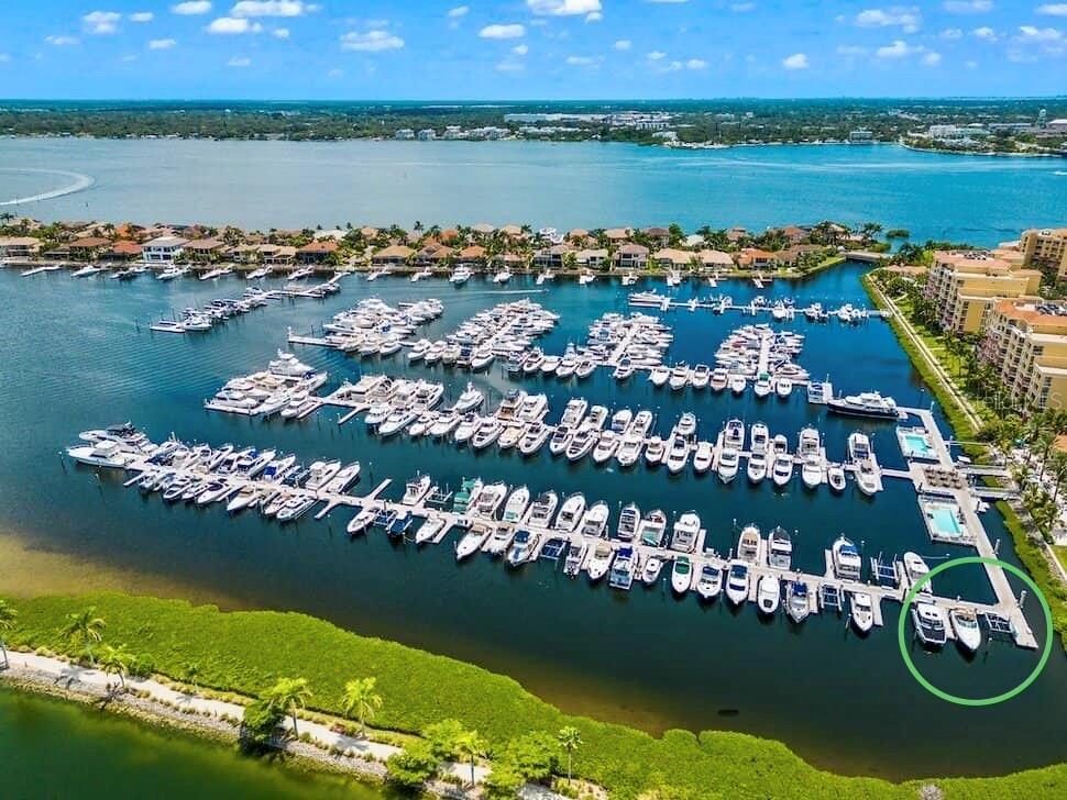 Boat slip N-1 at Riviera Dunes Marina in Palmetto, Florida is a rarely available extra wide Catamaran slip in one of the areas most protected and desirable marinas. As the first slip from land, you will be protected and have few steps to amenities and to board your boat with live-aboard available. Allowing vessels up to 44'x25', this premium slip offers an ideal home base for your yacht with quick access to the Manatee River, Tampa Bay, Anna Maria Island, Longboat Key, and the Gulf of Mexico. Riviera Dunes Marina is known for its protected harbor and, per seller, has never sustained hurricane damage, including during recent storms. Slip owners enjoy outstanding amenities including gated parking, 50 amp electrical service, cable TV, WiFi, water, pump-out service, HD security cameras, laundry facilities, private bathrooms and showers, a pet walking area, two heated floating pools, tiki bar, and the on-site Blu Mangrove Grill restaurant. Purchased slips may be rented and managed by the owner or marina, and you do not need to own a condo at Riviera Dunes to purchase. Extra wide slips are rarely available, making this your opportunity to secure a luxury marina slip on Florida's beautiful Gulf Coast.