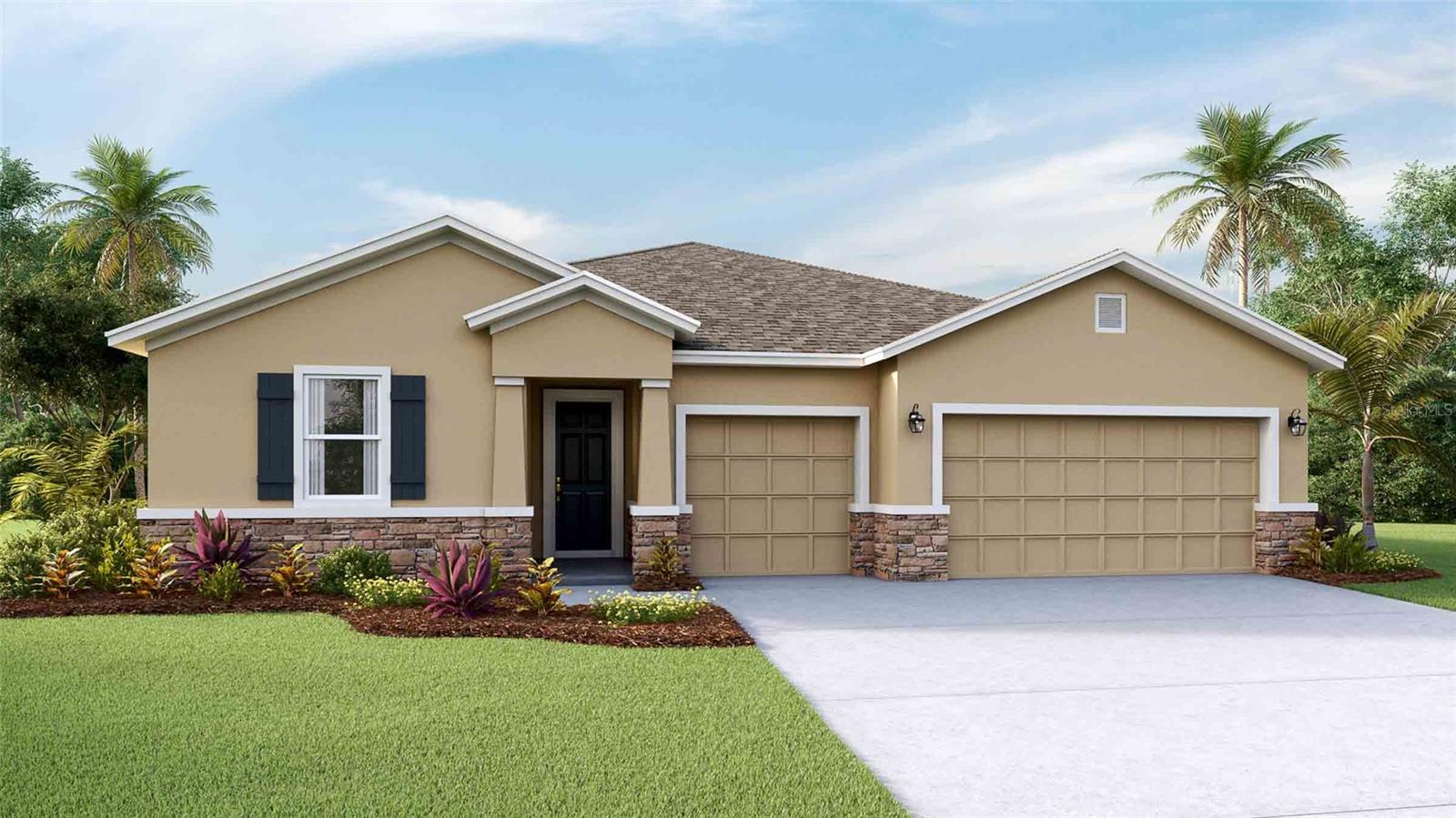 Under Construction. This one-story, all concrete block constructed home has a truly open concept plan, featuring a large great room, separate dining room, and well-appointed kitchen with dining area, all overlooking a covered lanai. This single story plan features two bedrooms at the front of the home which share a jack-and-jill full bathroom, as well as a multi-gen living space past the powder bath and laundry room. The owner's suite is located on the back of the home for privacy, offering beautiful views of the backyard. Pictures, photographs, colors, features, and sizes are for illustration purposes only and will vary from the homes as built. Home and community information including pricing, included features, terms, availability and amenities are subject to change and prior sale at any time without notice or obligation.