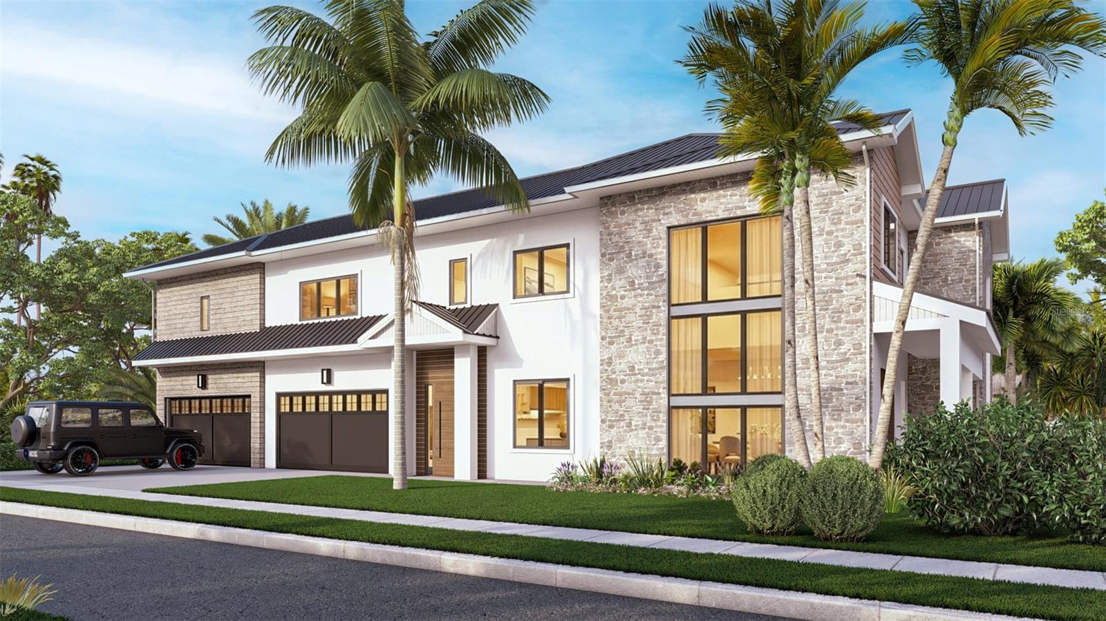 Under Construction. Stunning new construction 4-bedroom, 4-bathroom modern farmhouse luxury home developed by Rustic Appeal LLC and built by EJM Custom Homes, situated on a prime corner lot in Arlington Park, one of Sarasota's most sought-after neighborhoods. Spanning 4,288 sq ft across two stories with a 4-car garage, this thoughtfully designed residence masterfully blends warm farmhouse character with contemporary finishes: natural stone, PVC cladding, and a striking standing seam metal roof on the exterior give way to an equally impressive interior. The grand foyer welcomes you with soaring double-height ceilings, floor-to-ceiling glazing windows, and a hand-crafted custom floating staircase. The gourmet chef's kitchen features a Calacatta marble waterfall island, custom cabinetry with extensive storage, professional-grade ZLINE appliances, built-in wine fridge, and separate bar area perfect for family gatherings and entertaining. The primary suite is a true retreat with a freestanding soaking tub, extended dual vanity with makeup area, heated floors, Delta dual shower system, brushed gold fixtures, and private balcony access. Three additional bedrooms include spa-inspired baths with unique color and design. Enjoy Florida living with a salt-water pool, spa, and outdoor kitchen. The oversized 4-car garage completes this one-of-a-kind offering. Just 5 minutes from Downtown Sarasota, 8 minutes from Siesta Key Beach, 10 minutes from St. Armands Circle, and walkable to Southside Village. Estimated delivery early 2027.