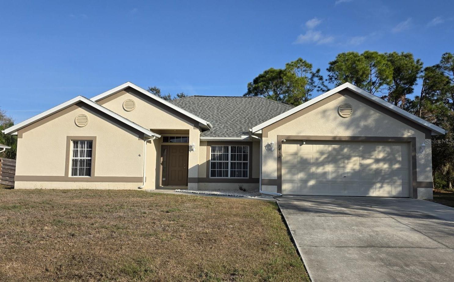 Start Living the Florida Lifestyle in this Beautiful Move-in Ready 4 Bedroom, 3 Bath, 2 Car Garage Home in Great Location of North Port.  If you are looking for a home with 2 Primary Suites on opposite sides of the house...look no more...this is it.  You will feel welcomed as you walk into this lovely home with an oversized foyer with shiny tile floors and natural lighting through the sidelights and the transom window above the door that flows into the main living area.  The living room is spacious with vaulted ceiling, new laminate wood flooring, built-in plant shelves and huge window looking out back to your private lanai and backyard. The Kitchen features:  all new appliances that convey, breakfast bar, beautiful backsplash, newer tile flooring and closet pantry.  The Dinette area has a big window looking out back with a door leading out to your screened/covered lanai.  The Formal Dining room has it's own space and easy access from the kitchen.  Split floor plan featuring Primary Bedroom #1 to the right of the home that is a spacious room with ensuite bathroom that is also spacious with dual sink vanity, beautifully tiled walk-in shower with dual shower heads with their own controls and nice size walk-in closet.  Inside Laundry room just off the Kitchen.  
Primary Bedroom #2 is to the left side of the home and features an ensuite bathroom that is nicely done with one sink vanity with tiled walk-in shower with sliding glass doors.  Linen closed is also good size.  Bedroom #3 to the front of the home has walk-in closet and extra door leading into the jack and jill bathroom.  Bedroom #4 has built-in closet and extra door leading into the jack and jill bathroom.  The Jack and Jill bathroom is very well taken care of with one sink vanity and tub/shower combo.
Other Features of this Wonderful Home:  Ceiling fans throughout, new flooring, interior painting, 2024 Hot water heater, 2022 Roof, backyard shed with electric and built-in ramp and more.....  One Year Home Warranty Included!!  Great Price!!  Great Location!!   Relax out back in your screened/covered lanai... room for a pool if you so desire....Nearby schools, shopping, restaurants, golfing, beaches and did I mention that Butler Park is just down the street which offers fields, paths, and canoe/kayak launch plus the Aquatic Center has pools, slides and a lazy river....
Start Living the Florida Lifestyle Now!!  Call today for your private showing....