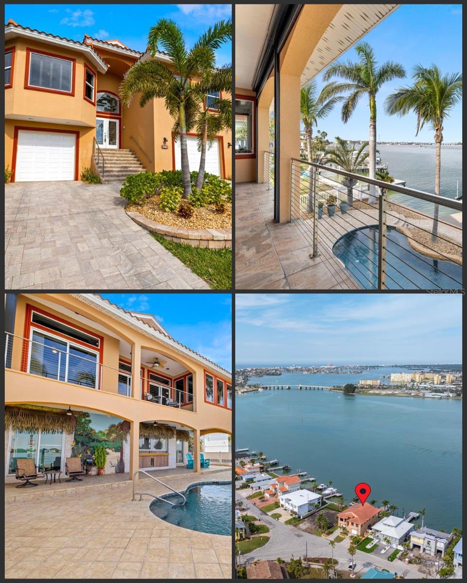 Welcome to this stunning Mediterranean-inspired waterfront retreat designed with timeless sophistication and coastal charm it's a masterpiece of coastal elegance. Built in 2007, this home is steeped in quiet elegance and rich history, with thoughtful nods to life on the water woven into its design—down to the graceful dolphin details in the handrails and subtle maritime touches throughout.
Here you will find unrivaled open-water views. Perched on one of the most coveted stretches of open water, this home offers panoramic vistas that will leave you breathless. Watch the dazzling Fourth of July fireworks, holiday boat parades, and daily sunsets and dolphins from the comfort of your private balconies, resort-style pool, or expansive composite dock—complete with two new boat lifts, wrapped pilings for longevity, and ample space for waterfront gatherings. And the magic doesn’t stop there—you’re almost guaranteed to spot dolphins daily, as they gracefully navigate the sparkling waters of the Intracoastal. Whether they’re playfully riding the wakes of passing boats or gliding effortlessly near your dock, these majestic creatures are a part of your everyday view, turning ordinary moments into unforgettable memories.
Enjoy elevated peace of mind with this home being built 4 feet higher than neighboring homes and then elevated with an elevator whose mechanicals on top ensure it's not at risk in storms, you’ll immediately notice the gentle incline of the paver-lined driveway, a thoughtful detail providing added resiliency. The home is fortified with hurricane-rated windows and doors, and electrical panel wired for a generator ensures comfort no matter the season.
This thoughtfully designed interior has 3 spacious bedrooms and 2.5 baths just under 2,700 sq ft with its 10-foot ceilings create an airy, open ambiance.
The primary suite is a true retreat, featuring breathtaking water views, a luxurious spa-like bath with dual shower heads, a garden tub, dual vanities, and an impressive 13x11 custom walk-in closet
The gourmet kitchen boasts stainless steel appliances, rich wood cabinetry with under cabinet lighting, sleek granite countertops, a large island with seating for six and lots of extra storage, and an adjacent light-filled dining area overlooking the water. 
The great room was designed to maximize water views, creating an effortless flow between indoor and outdoor living and great for entertaining too down to the elegant built-in custom bar, adorned with hand-blown glass knobs.
This flexible floor plan allows for dual primary suites on both sides of the home.
The oversized garage accommodates 3+ cars and a golf card if you want, with additional storage rooms, a charming granite-topped bar area that opens onto the pool area. Unlike typical drywall, the garage is finished with plaster walls for added durability and resiliency.
Two new elevated Trane AC systems installed.
Located just minutes from John’s Pass, the Elks Club, and a vibrant array of waterfront dining and entertainment options, this home is the epitome of luxury coastal living. Whether hosting unforgettable gatherings or enjoying peaceful sunset evenings, here is where memories are made, and waterfront dreams come true.
Experience waterfront living at its finest—schedule your private showing today - this home is turnkey ready for you. Check out the virtual tour.
