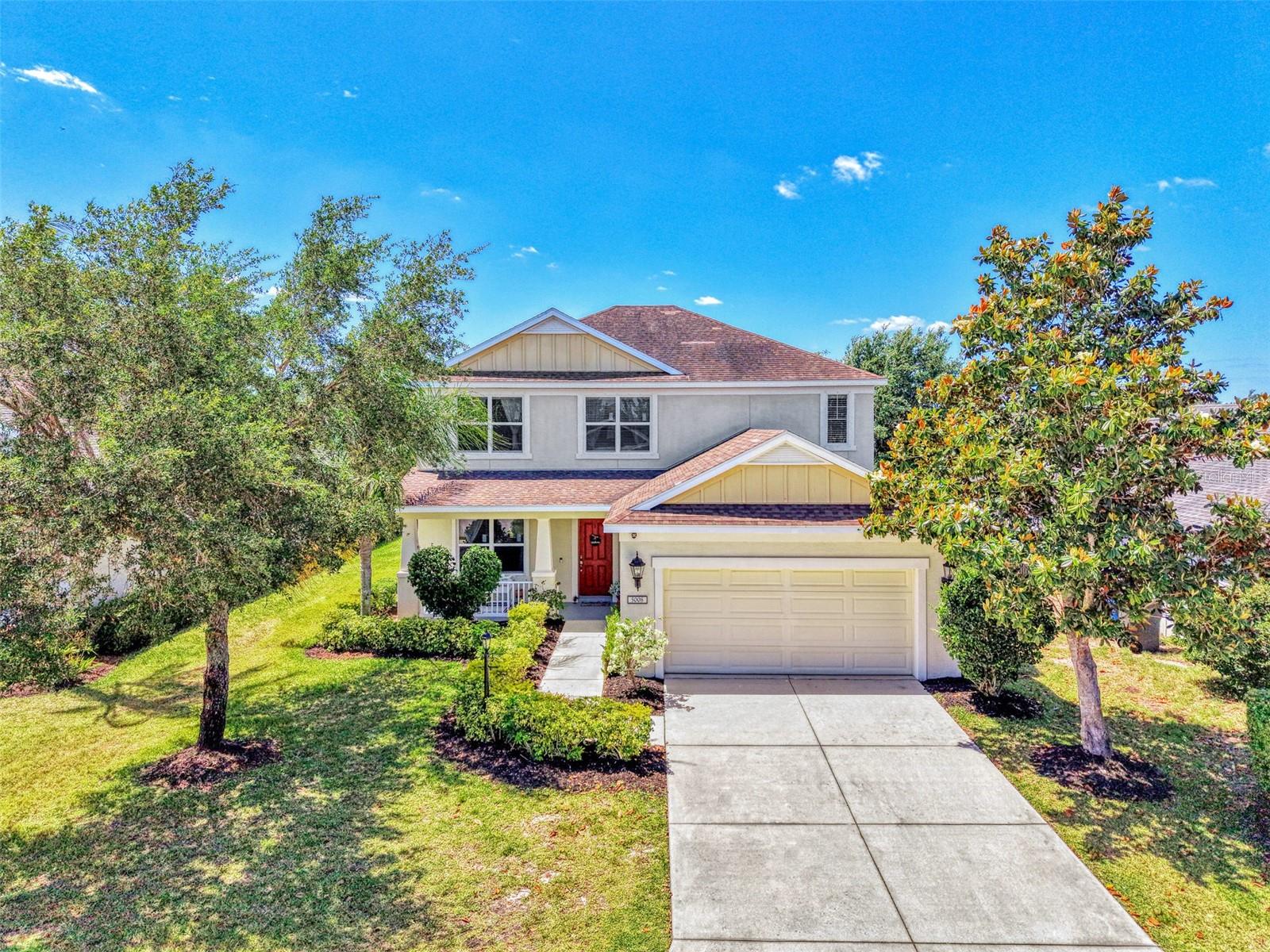 Lake view • NEW HURRICANE IMPACT WINDOWS  • 3D tour
Two-story 4 bed, 2.5 bath home in gated Central Park at Lakewood Ranch with lake view. Open-concept main level with tile flooring, crown molding, and custom wood shiplap accents. Kitchen features granite countertops, stainless steel appliances, white cabinetry, and center island with bar seating, plus adjacent dining area and breakfast nook. Living area opens to lanai overlooking the water. Downstairs laundry room and powder bath. Second floor includes oversized primary suite with large bedroom footprint, dual closets, and en-suite bath, plus three additional bedrooms and a flex/office space. Brand NEW hurricane impact windows installed. NEWER AC units, NEW washer, NEW dryer, and NEW dishwasher. Two-car garage. Built 2013. Includes 3D walkthrough tour. Located within Central Park featuring a 10-acre community park with splash pad, playground, sports fields, dog park, pavilion, walking paths, and sidewalks throughout. This home is approximately  4.5 mi to Lakewood Ranch Main Street, 5.5 mi to Waterside Place, and 13 mi to Downtown Sarasota.