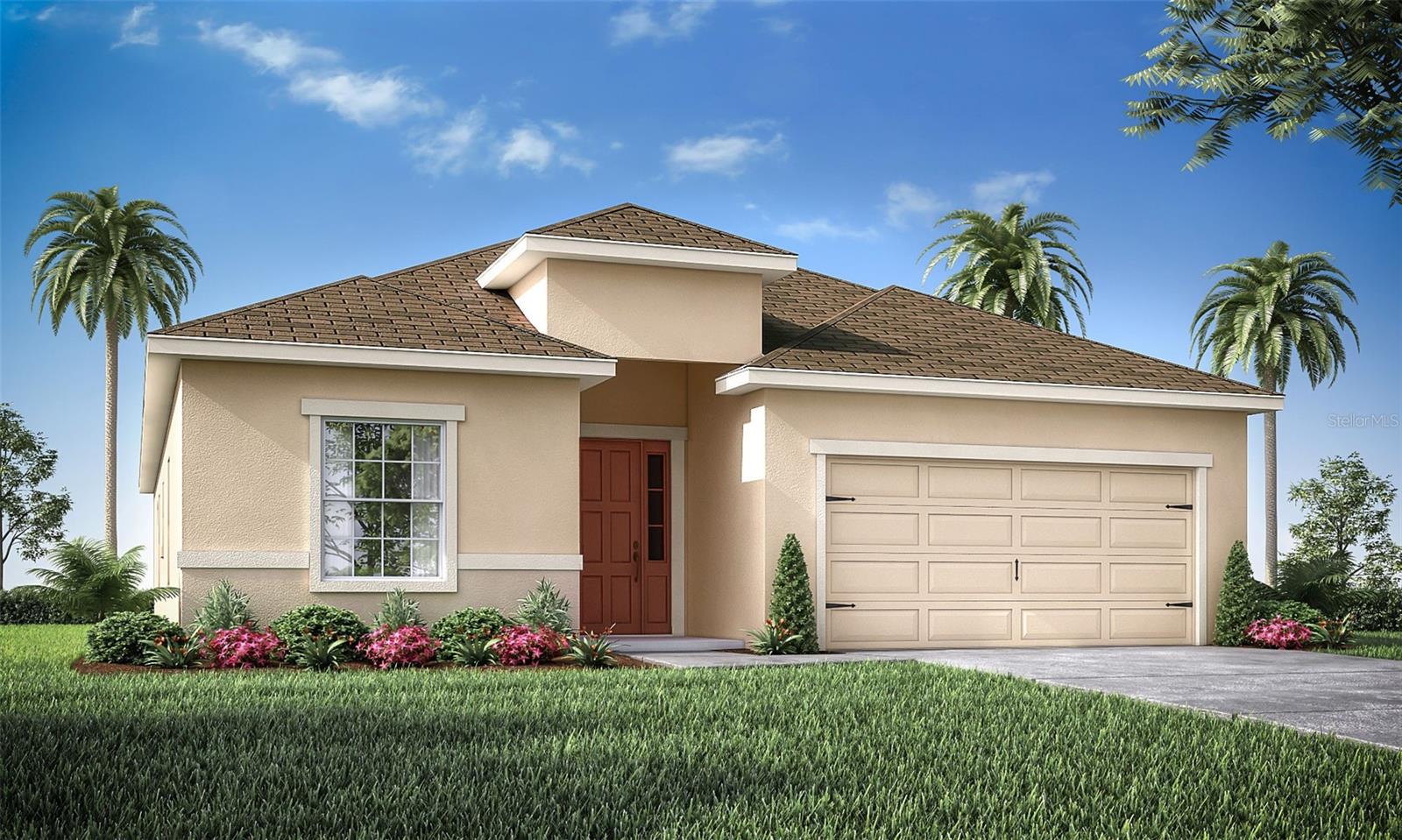 Under Construction. New construction home with 2029 square feet one-story including 4 bedrooms, 2.5 baths, and an open living area. Enjoy an open kitchen with espresso cabinets, Silestone countertops, Samsung stainless steel appliances, pantry, and a spacious counter height island, fully open to the dining café and gathering room. The living area, laundry room, and baths include luxury wood vinyl plank flooring, with stain-resistant carpet in the bedrooms. Your owner's suite is complete with a walk-in wardrobe and a private en-suite bath with dual vanities, a tiled shower, and a closeted toilet. Jack-and-Jill hall bath with an enclosed tub and toilet, accessed from bedrooms 3 and 4. Plus, enjoy a covered lanai, 2-car garage, custom-fit window blinds, architectural shingles, energy-efficient insulation and windows, and a full builder warranty. 
Please note, virtual tour/photos showcases the home layout; colors and design options in actual home for sale may differ. Furnishings and décor do not convey."