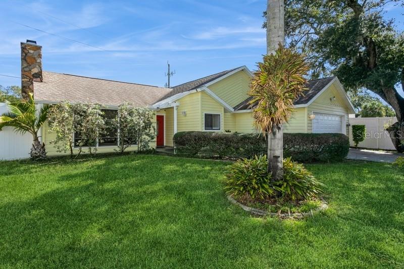 Spacious 3-Bedroom Home with Versatile Bonus Room and Den. Welcome Home to this charming 1,800+ square foot home, where comfort and practicality come together beautifully. NO HOA, NO CDD on just under a quarter acre! With three spacious bedrooms and two bathrooms—one of which is a convenient ensuite in the primary bedroom—this residence offers a cozy and functional living environment. 
Step into the inviting living area which opens to vaulted ceilings, a cozy stone wood-burning fireplace, and an open floor plan that seamlessly connects the living and dining space. This creates a perfect setting for both everyday living and entertaining guests.
The heart of the home, the kitchen, with it’s sleek granite countertops, soft-close drawers, abundant storage and convenient breakfast bar is a perfect place to welcome the day. Adjacent to the kitchen is space for an eat in dinette as well.
Just off the dinette is a spacious den complete with stylish storage cabinets. Ceiling fans are thoughtfully installed throughout the bedrooms, den, and living room to keep the home cool and comfortable year-round.
One of the standout features of this property is the unfinished bonus room, accessible through french doors off the dining room. This flexible space can easily be transformed into a home office, a serene retreat, or a quiet area to unwind according to your needs and preferences.
Bring your pets as the home features a private backyard with a mix of vinyl and concrete fencing for both security and a pet safe space. The ample yard is perfect for family gatherings, playtime, and toy storage.
Additional highlights include a two-car attached garage with workbench and plenty of storage options, ensuring you have all the room you need for tools, hobbies, and more.
Conveniently located, this home provides easy quick driving access to beautiful beaches, shopping centers, parks, and walking paths.  With a little tender loving care, you can transform this inviting space into your dream home. Come see it today!
