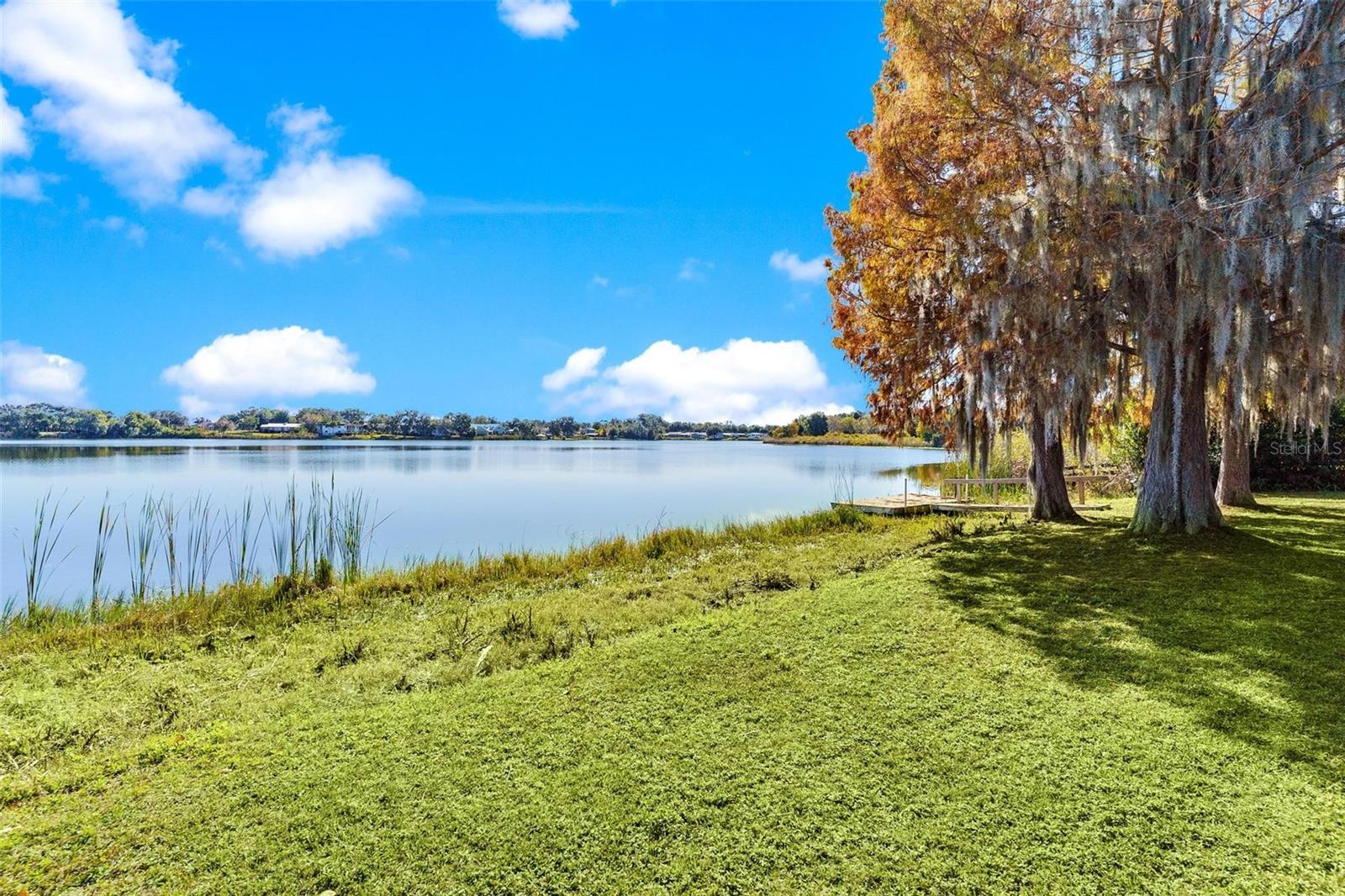 This MID-CENTURY MODERN brick home offers TIMELESS CHARACTER and STYLE of LAKEFRONT LIVING set on .97 ACRE with 145 feet on Lake Enola in Umatilla. Built in 1954, carefully designed to capture lake, pool, and outdoor VIEWS from nearly every room.  ORIGINAL recently refinished WOOD FLOORS, abundant windows with wood blinds and OVERSIZED hurricane resistant sliding glass doors fill the home with natural light and breathtaking scenes. The layout is well suited for entertaining or quiet mornings with coffee on the back deck or inside the screened pool area. The kitchen features granite counters, wood cabinetry, and stainless-steel appliances. An indoor utility room includes inside laundry, a utility sink, and a spacious pantry leading to the air conditioned 2 1/2 car garage. The fully fenced LAKEFRONT BACKYARD offers BASS fishing from your DOCK, blooming AZALEAS, hibiscus, gardenia and magnolia; a generous space for gardening or outdoor enjoyment. Additional features include the garage half bath, CONCRETE ROOF TILES, a 100-sq-ft workshop/storage building, 200-amp electrical service with updated panels, a one-year American Home Shield Home Essentials Warranty provided by the seller, city water and sewer. The property offers a peaceful, country feel while remaining within walking distance to downtown Umatilla. HVAC 2020, electrical 2015. About 20 min to The Villages to the west or the Lake County expressway extension to the southeast.  By Appointment only – so Call to make one!