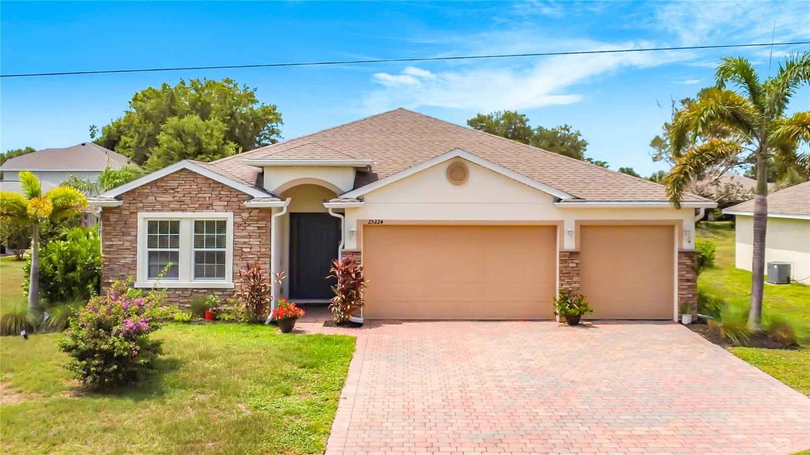Gorgeous home in highly desirable area of Deep Creek in Punta Gorda features a well-designed open floor plan, high ceilings, 4 Bedrooms, 3 Baths, 3-Car garage, wide paver driveway, 18-inch tile flooring in wet areas, beautiful granite kitchen countertop, screened lanai, and more. Lovely home with beautiful landscaping is in a quiet neighborhood conveniently located near shopping, restaurants, schools, churches, medical facilities and other supporting amenities with easy access to I-75 for commuters. Golf courses, yacht clubs, parks, public boat ramps, and full-service marinas are also within a 15-minute drive to enjoy the Florida lifestyle.