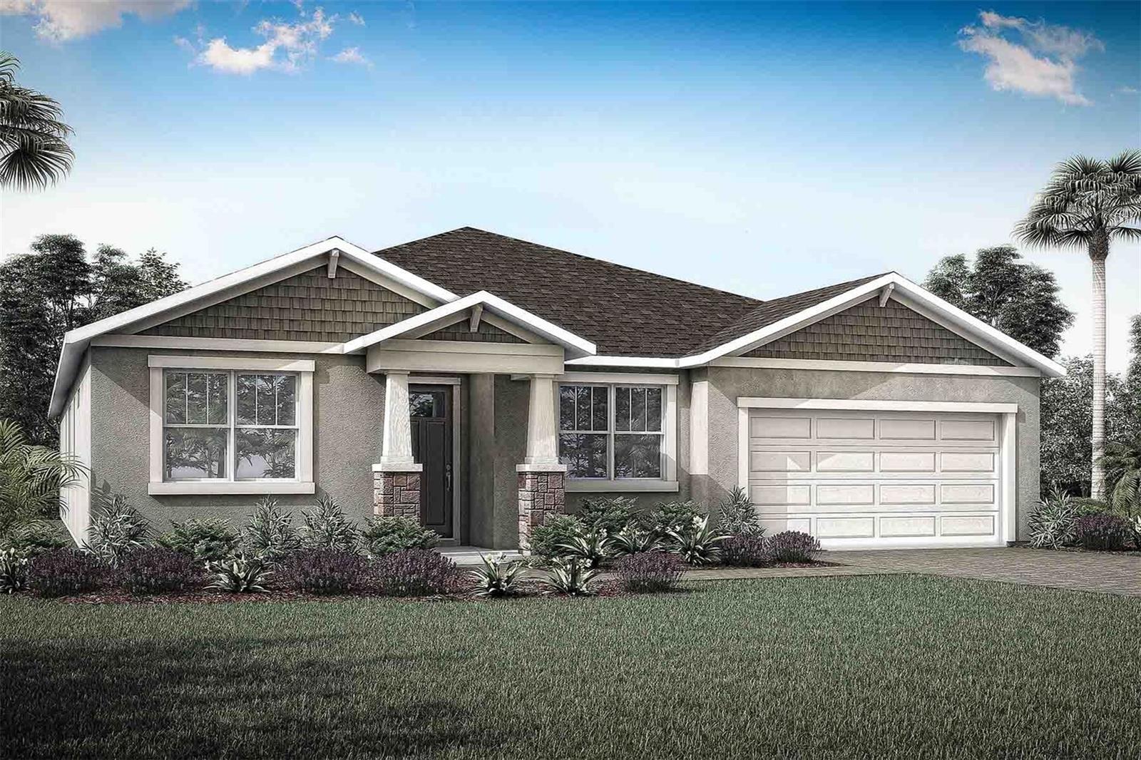 Pre-Construction. To be built. The 3000-square-foot single-story Red Rock is a thoughtfully designed home that blends comfort, functionality, and flexibility, perfect for families who love space and style. With 4 bedrooms, 3 full bathrooms, a powder room, flex room, game room, and a 3-car tandem garage, this expansive plan delivers both private retreats and open-concept gathering areas for every lifestyle.
At the heart of the home is the kitchen, serving as the central hub and focal point of the layout. It sits perfectly between the great room and the designated dining room, allowing for seamless entertaining and effortless daily living. The kitchen features five sets of 42" upper cabinets, quartz-topped lower cabinets, and a walk-in pantry, providing extensive storage space. The large island, which seats up to four, overlooks the great room, creating a natural flow between the cooking, dining, and living areas.
Adjacent to the kitchen, the dining room comfortably fits a table for up to eight and is ideal for hosting dinners or celebrations. The nearby game room, just off the great room, offers an additional versatile space for movie nights, hobbies, or a play zone.
The flex room, located near the front of the home just off the foyer, provides a private, quiet space—perfect for a home office or study.
The owner’s suite, tucked away at the back of the home for ultimate privacy, boasts two spacious walk-in closets, dual vanities, and a glass-enclosed shower, creating a luxurious retreat. On the opposite side of the home, a secondary bedroom with a full bath offers ideal space for guests or multigenerational living. Two more bedrooms at the front of the home share a hallway bath, keeping everyone comfortable and connected.
Outside, a covered lanai offers plenty of room for al fresco dining or relaxing with friends and family. The 3-car tandem garage not only accommodates multiple vehicles but also offers space for a golf cart, jet skis, or additional storage.
With its open-concept layout, multiple living zones, and abundant storage, this home is designed for modern, spacious living at its best.

Photos, renderings and plans are for illustrative purposes only and should never be relied upon and may vary from the actual home. Pricing, dimensions and features can change at any time without notice or obligation. The photos are from a furnished model home and not the home offered for sale.