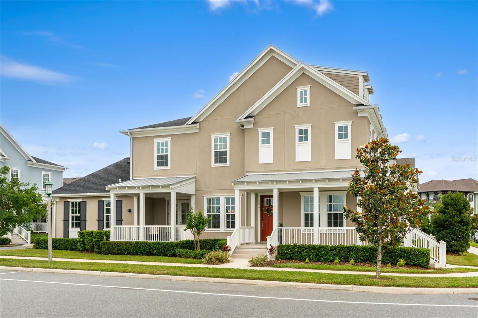 MOVE-IN READY ANNA MARIA floorplan with UPGRADES in a prime Central Florida location! This light-filled open layout is designed for both everyday living and entertaining, featuring a gourmet kitchen with a gas range, stainless steel appliances, quartz countertops, and upgraded flooring throughout with NO carpet. 
Enjoy Florida living at its best with a covered lanai and charming wrap-around porch with water views, perfect for relaxing or entertaining. The primary suite also offers peaceful water views and additional bedrooms can be used for guests and or officespace. Additional upgrades include a UV light-protected HVAC system, water filtration system, and custom wallpaper. 
The HOA delivers the ultimate low-maintenance lifestyle by handling exterior maintenance, landscaping, irrigation, pest control, and upkeep of the resort-style pools and amenities, allowing you to spend more time enjoying scenic walking trails, the fitness center, playgrounds, and beautifully maintained green spaces instead of worrying about home maintenance.
Just minutes from DISNEY PARKS, shopping, restaurants, golf, and world-famous attractions, this home offers the perfect blend of convenience, lifestyle, and value. Opportunities like this in Celebration are rare and exciting to find. Now is your chance to enjoy a lifestyle within a community most dream about. Once you make this place your home it is hard to live anywhere else in Central Florida other than Celebration Island Village.