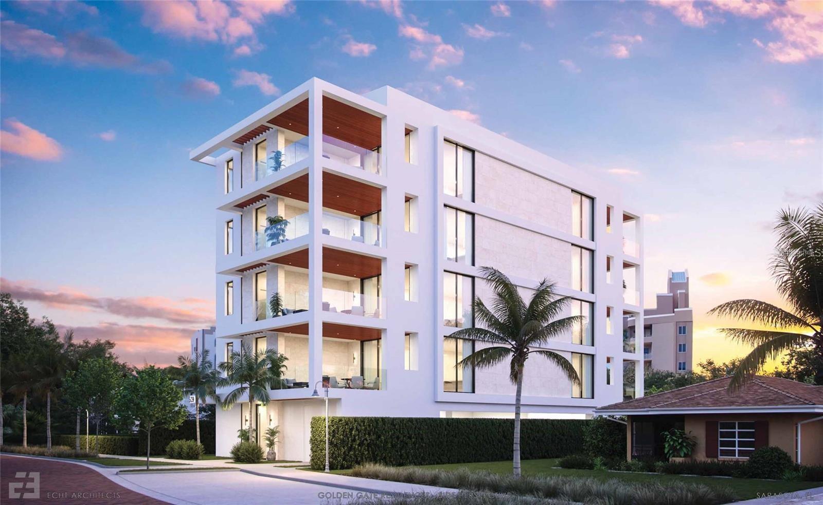 Under Construction. Under Construction. Move in Ready New Construction Spring 2024 - Golden Gate's Newest Condominium! Relish a luxurious, carefree lifestyle in this beautiful full-floor residence in En Pointe, a soon-to-be completed four-unit condominium in Golden Gate Point, ideally situated between the Ringling Bridge and vibrant downtown Sarasota. Scheduled for occupancy in early spring 2024, the move-in ready 2,439-square-foot residence features 3 bedrooms and 3.5 bathrooms. Two private covered terraces and walls of glass showcase scenic views at every turn, including the bay, Ringling Bridge, downtown and marina. En Pointe, designed by Echt-Architects and built by Nautilus Homes, showcases contemporary interiors designed by Angela Rodriguez Interiors. The residences feature refined craftsmanship and details, providing a convenient lock-and-leave lifestyle. From the condominium’s private lobby, an elevator transports you to your private entry foyer. At the center of the flow-through floorplan is a chef-inspired kitchen, flanked by the spacious living room and dining room. The living room seamlessly transitions to the sunset terrace, while the dining room opens to the sunrise terrace – perfect for relaxing and entertaining. The generous primary suite includes a spacious walk-in closet, double vanities, large shower and soaking tub. The bedroom offers access to the sunset terrace, boasting picturesque views to the north and west, while abundant natural light floods the south-facing primary bath. There are also two additional en-suite bedrooms. En Pointe’s amenities include a 7’x36’ heated saltwater pool with a bench, plus elevated decks for lounging and dining. Each unit includes two dedicated covered parking spaces, an electric car charger and secured ground-floor bike parking. A lively downtown lifestyle awaits nearby, including abundant fine dining, shopping and cultural arts, with easy access to St. Armands Circle and Lido Beach, less than 3 miles away.