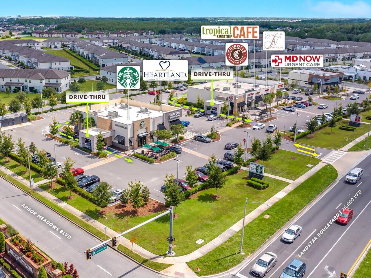 100% Leased Multi-Tenant Center: Starbucks (Drive-Thru), Heartland Dental, Chipotle (Drive-Thru), Tropical Smoothie Cafe, MD Now Urgent Care, TN Nails
Located in Rapidly Growing Orlando, Florida, Metro - 20% Population Growth 
Centrally Located Amidst Landstar Retail Corridor
Signalized Hard-Corner Location - Exceptionally located retail at first signalized intersection off Hwy 417, a major east-west route in Orlando, Long-Term Leases with Near-Term Rent Increases 
Strong Mix of Corporate Food & Service Tenancy with Near-Term Rent Increases