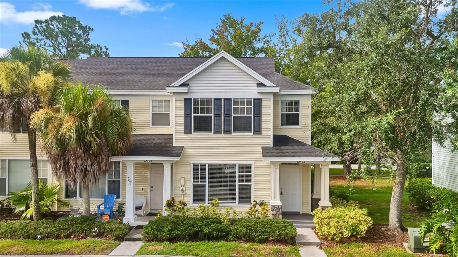 Virtually Staged. Welcome home to this beautifully maintained 2-bedroom, 1.5-bath corner-unit townhome located in the desirable Country Chase Townhomes community in Tampa! This bright and inviting home offers an open-concept living and dining area with durable plank flooring, tall ceilings, and ceiling fans for added comfort.

The kitchen is well-appointed with granite countertops, stainless steel appliances, and a built-in wine fridge, making it both stylish and functional. Step outside to the screened-in patio, where you can relax while enjoying peaceful views of the open green space behind the home.

Upstairs, you'll find two spacious bedrooms, including a generous primary suite with a walk-in closet. The conveniently located upstairs laundry area includes a washer and dryer, making laundry day a breeze. A half bath downstairs adds extra convenience for guests.

Residents of Country Chase Townhomes enjoy access to community amenities including a pool and basketball court, while the corner-unit location provides added privacy and natural light. Conveniently located near shopping, dining, major highways, and everyday conveniences, this home offers the perfect blend of comfort and location. Schedule your showing today!
Pet friendly - association rules dictate 1 dog only max weight of 20lbs. 2 cats max. $30 a month pet rent per pet and $300 non-refundable pet fee. 
$50 app fee per adult. $100 admin fee and 1 month security deposit due upon approval. Renter's insurance required. Community association has additional application and approval - $25 app fee. Association needs additional approval time. Please contact us for more information on this process.