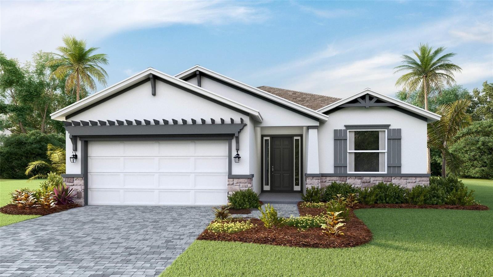 Under Construction. Receive up to $10,000 towards closing costs & special interest rates with the use of our preferred lender - Now through June 30th.
This one-story, all concrete block constructed home has a truly open concept plan, featuring a spacious kitchen with a large quartz kitchen island that overlooks a large dining area, great room, and breakfast nook which flow out onto a covered lanai. The first phase of The Resort Club amenity center is NOW OPEN, including Trade Route Coffee Kitchen, Resort Style Pool, Fitness Center, Athletic Performance Center, and Pet Park. Future phases of The Resort Club will include a poolside bar & grill, outdoor activities area, The Event Center, and The Terrace Chef’s Patio. Future amenity centers, Adventure Retreat & Cabana Corner, will include Pickleball, Tennis & Bocce Courts, Pet Park, Golf Cart Parking, Sunset Terrace, Clubhouse, Resort Pool & Spa, Resistance Pool, Poolside Cabanas & Beach Area, Outdoor Activities Area, Poolside Grilling and more. This home comes with stainless steel dishwasher, range, and microwave. Pictures, photographs, colors, features, and sizes are for illustration purposes only and will vary from the homes as built. Home and community information including pricing, included features, terms, availability and amenities are subject to change and prior sale at any time without notice or obligation.