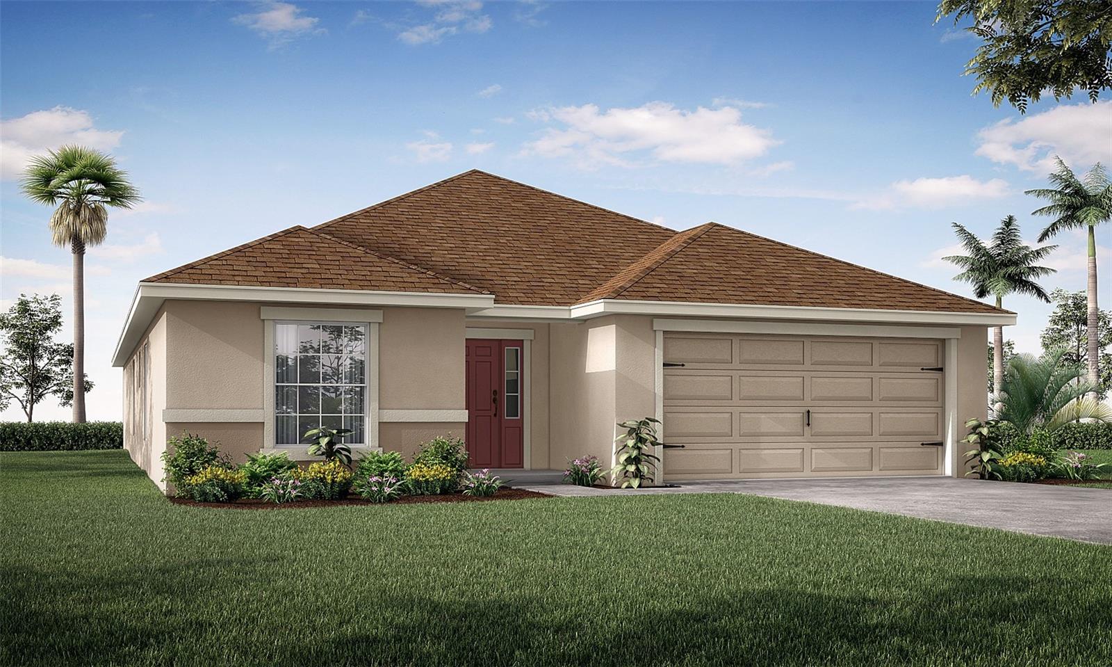 New construction home with 2005 square feet on one-story including 3 bedrooms plus a den, 2 baths, and an open living area. Enjoy an open kitchen with shaker-style cabinets, Samsung stainless steel appliances, a walk-in pantry, and a spacious island, fully open to the dining café and gathering room. The living area, laundry room, and baths include luxury wood vinyl plank flooring, with stain-resistant carpet in the bedrooms. Your owner's suite is complete with a walk-in wardrobe and a private en-suite bath with dual vanities, a tiled shower, and a closeted toilet. Plus, enjoy a covered lanai, 2-car garage, custom-fit window blinds, architectural shingles, energy-efficient insulation and windows, and a full builder warranty. 
***Please note - Virtual Tour showcases the home layout; colors and design options in actual home for sale may differ. Furnishings and décor do not convey!