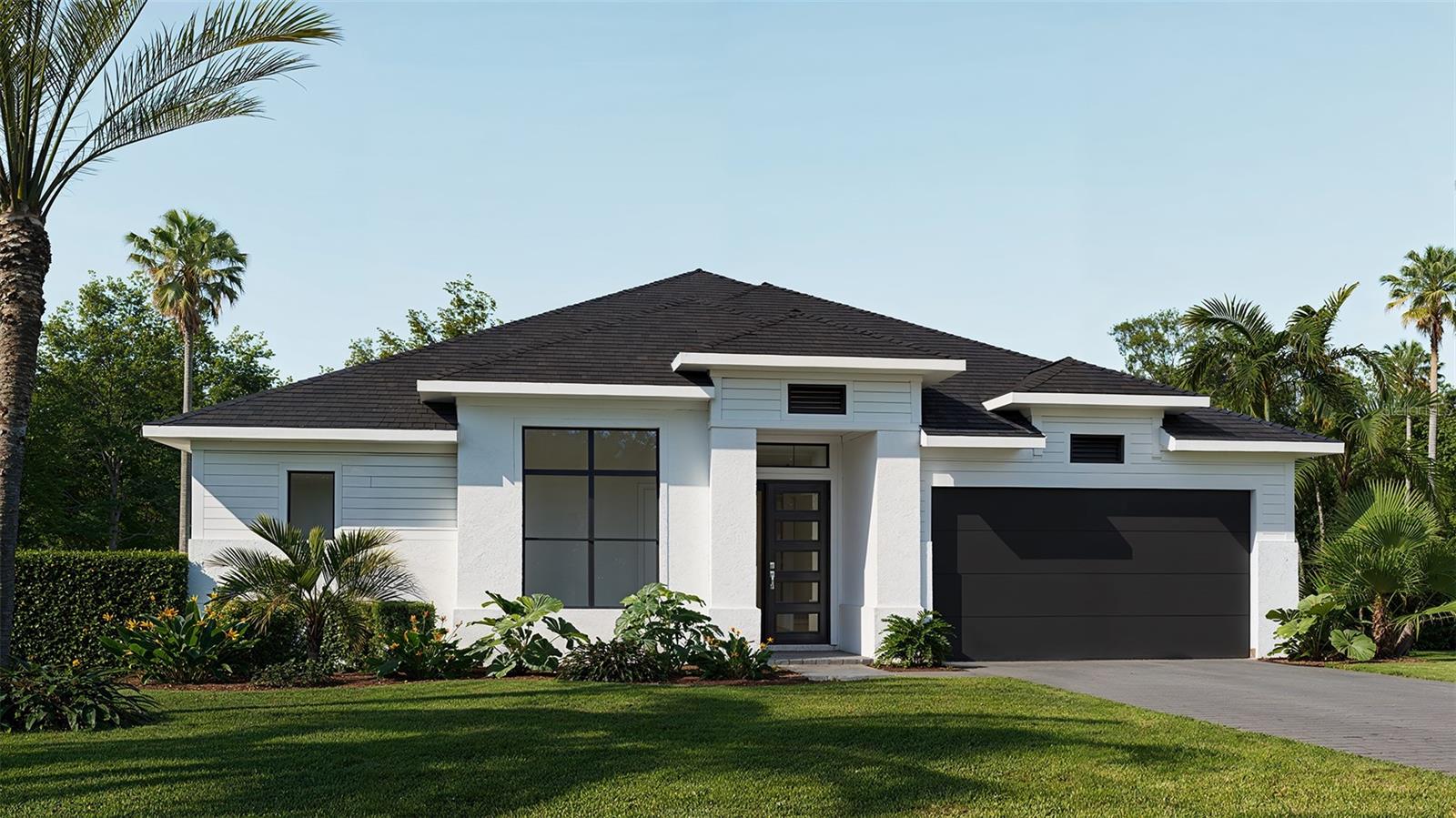 Under Construction. The front porch opens in an entryway lined with a 12-foot tray ceiling. Off the main hallway are two secondary bedrooms which feature their own walk-in closets and an adjoining Hollywood bathroom. Down the hall is an additional secondary bedroom with storage space and full bathroom access. Conveniently located across the hallway from the bedrooms is the laundry room. The flex room is just off the main living areas. As you enter the family room you are greeted by an abundance of natural light from the sliding glass doors. An island with built-in seating connects the space to the kitchen which features a walk-in pantry as well. The corner dining area is embraced by two walls of windows and allows access to the backyard extended covered lanai. The secluded primary bedroom offers a view of the backyard landscape with its wall of windows. Double doors lead into the primary bathroom which boasts dual vanities, a freestanding tub, glass enclosed shower, and two walk-in closets. The drop zone if off the three-car garage.