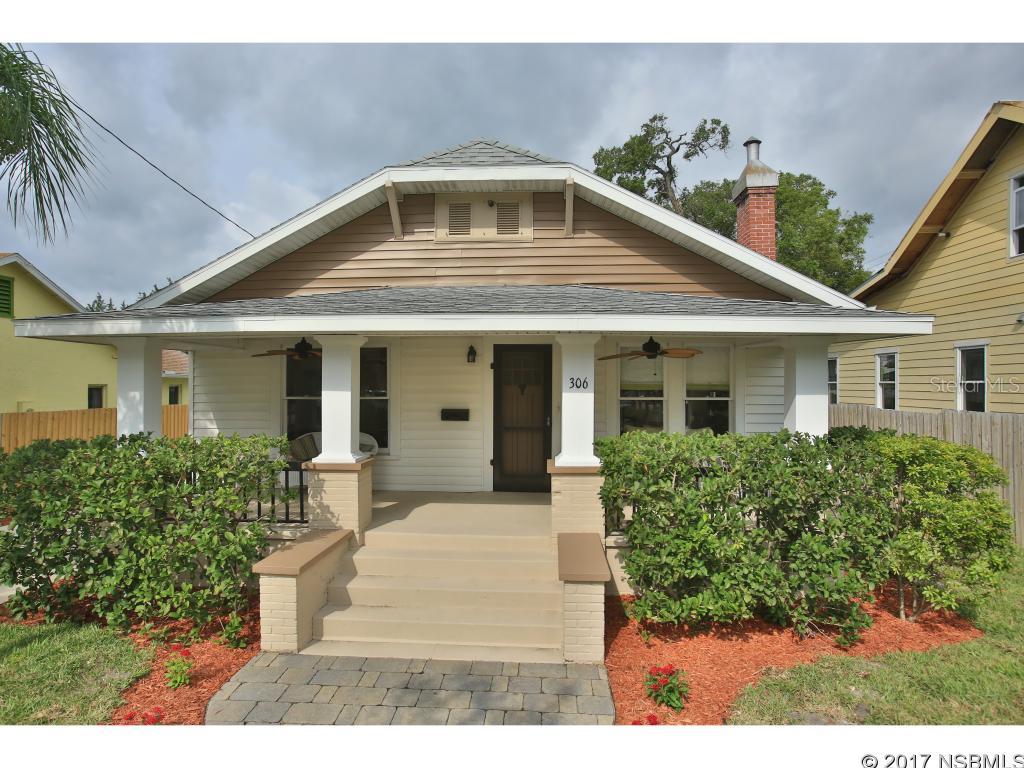 STUNNING 1928 Craftsman Style Home plus a 2 Bdrm, 1 Bath detached apartment, a 2 1/2 car garage with access by street or by the alley. This amazing home has lots of character and charm! It is located in the Heart of downtown New Smyrna Beach's Historic District within walking distance to the shops, numerous restaurants on Canal Street, the Intracoastal Waterway and the medical district. This home has been tenderly cared for with numerous, recent upgrades such as a beautiful new kitchen with new cabinets, granite counter tops, bead board, gas stove top, new lighting & appliances and....  A recent renovation adding a bright & sunny Laundry Room/Office is terrific! The electrical and plumbing is all up to date. The Master bath is amazing with a Jacuzzi style tub, ceramic tile & wonderful lighting. New 30 year single roof in 2008 and much, much more! This home has many possibilities for different uses like a Bed and Breakfast, Art Gallery, Professional, Shops or Rental income as it is zoned for Mixed Use.  All information is believed to be correct but is not guaranteed.  All items important items of importance to you should be confirmed by the Buyer and/or their Agent. ;Water: City