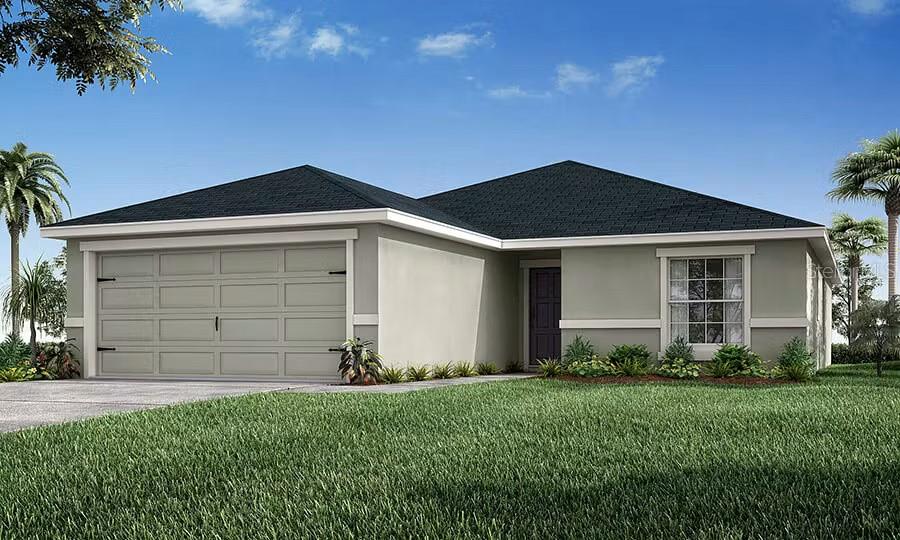 Under Construction. New construction home with 1,545 square feet on one-story including 3 bedrooms, 2 baths, and an open living area. Enjoy an open kitchen with granite countertops, Samsung stainless steel appliances, a walk-in pantry, and a spacious island, fully open to the dining café and gathering room. The living area, laundry room, and baths include luxury wood vinyl plank flooring, with stain-resistant carpet in the bedrooms. Your owner's suite is complete with a walk-in wardrobe and a private en-suite bath with dual vanities, a tiled shower, and a closeted toilet. Plus, enjoy a covered lanai, 2-car garage, custom-fit window blinds, architectural shingles, energy-efficient insulation and windows, and a full builder warranty. "Please note, virtual tour/photos showcases the home layout; colors and design options in actual home for sale may differ. Furnishings and décor do not convey.”